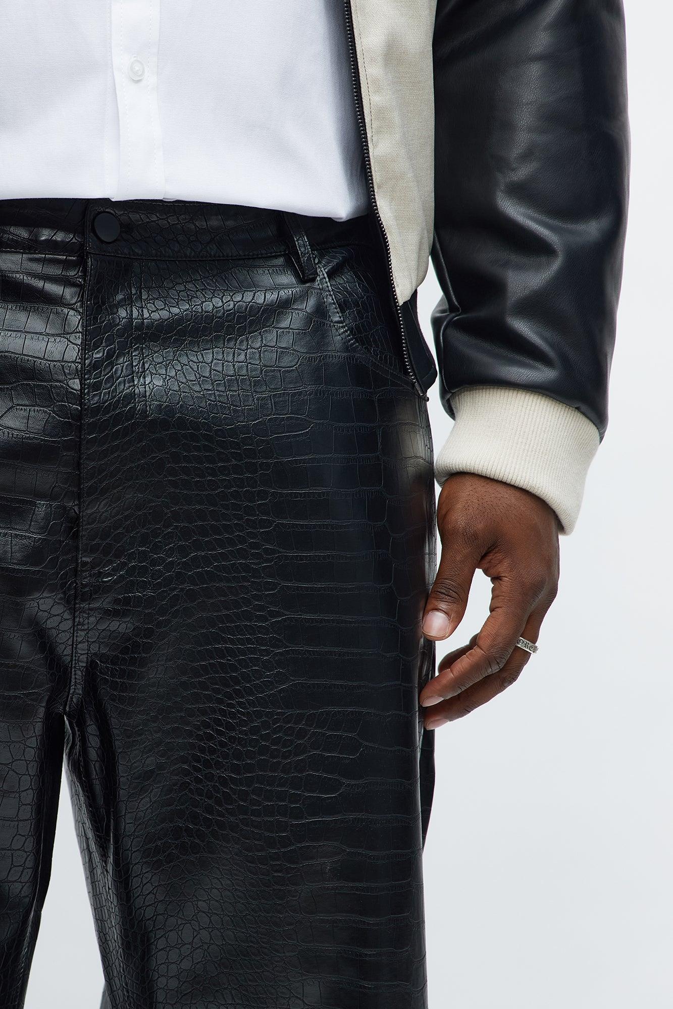 Straight Gator Embossed Faux Leather Pants - Black Male Product Image