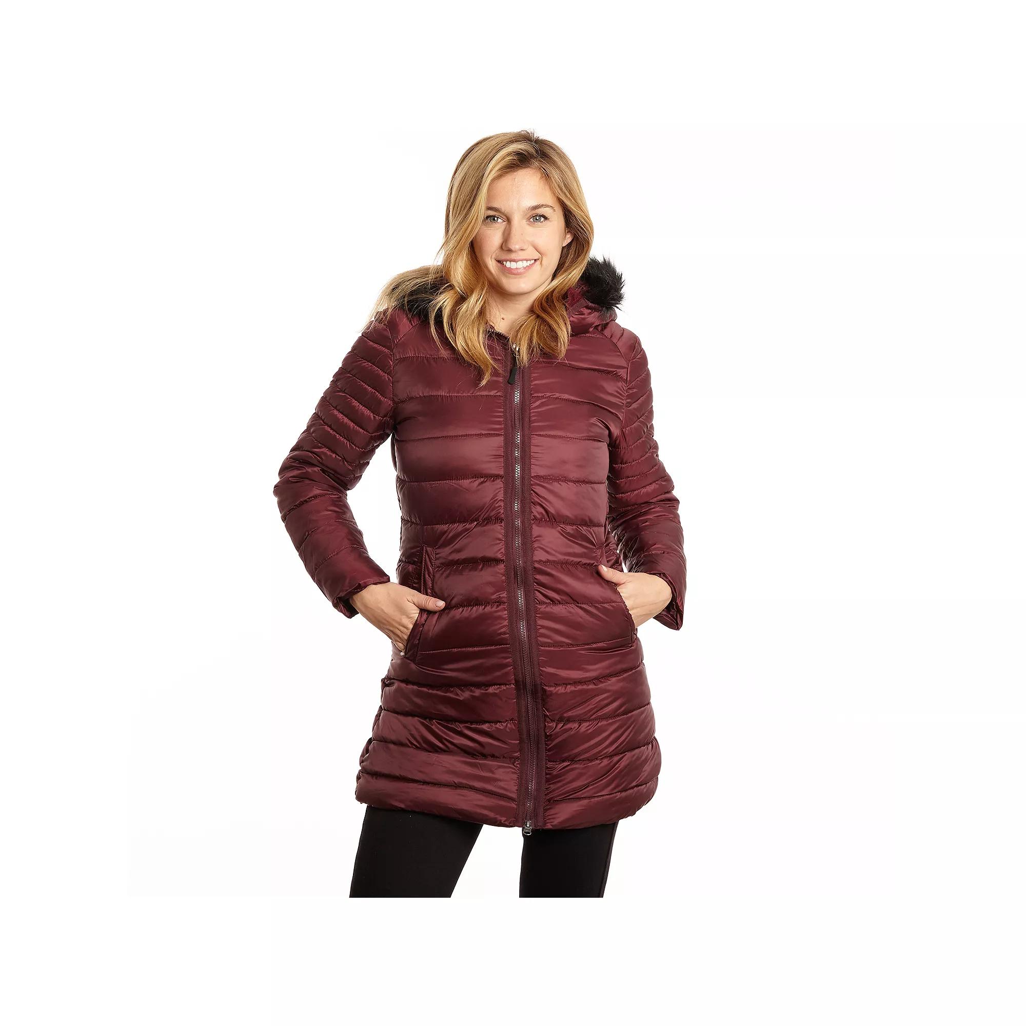 Plus Size Excelled Faux-Fur Hooded Puffer Jacket, Women's, Size: 3XL, Red Product Image