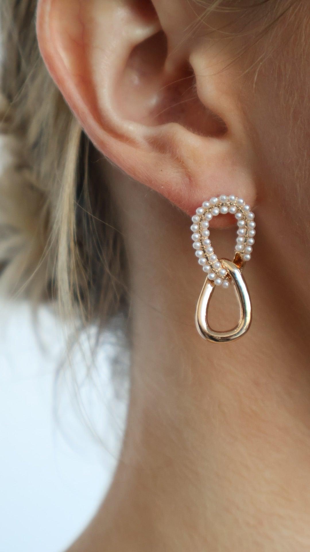 Pearl Pave Tear Linked Stud Drop Earrings Product Image