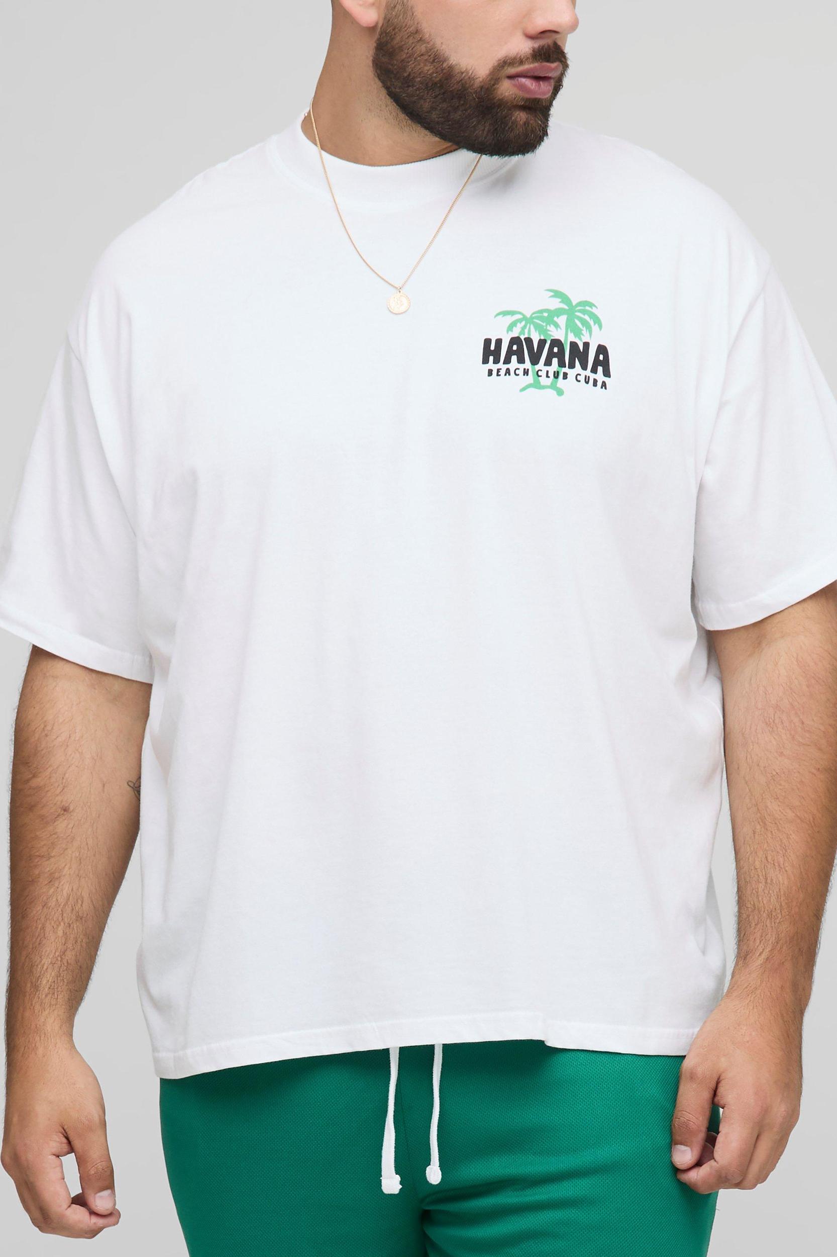 Plus Oversized Havana Palm Printed T-Shirt | boohooMAN USA Product Image