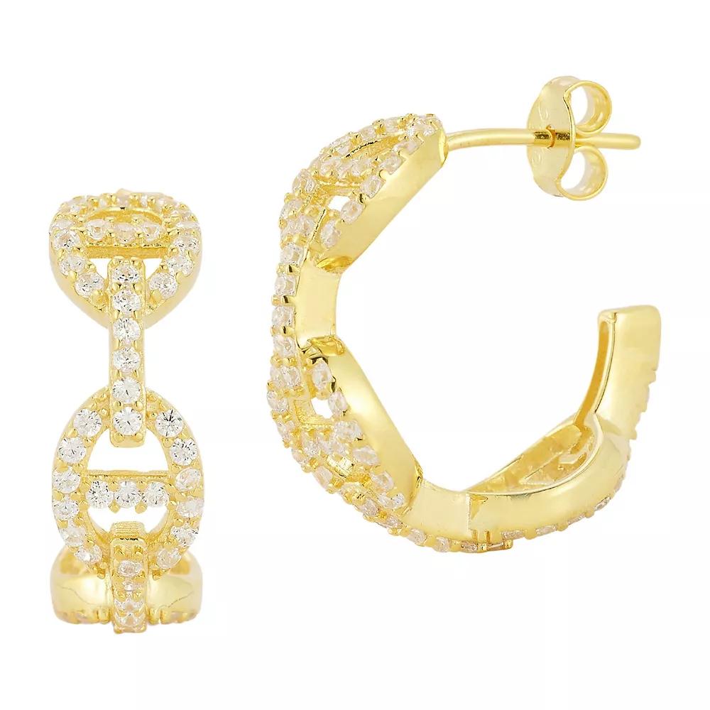 Sunkissed Sterling Cubic Zirconia Mariner Link Hoop Earrings, Women's, Gold Tone Product Image