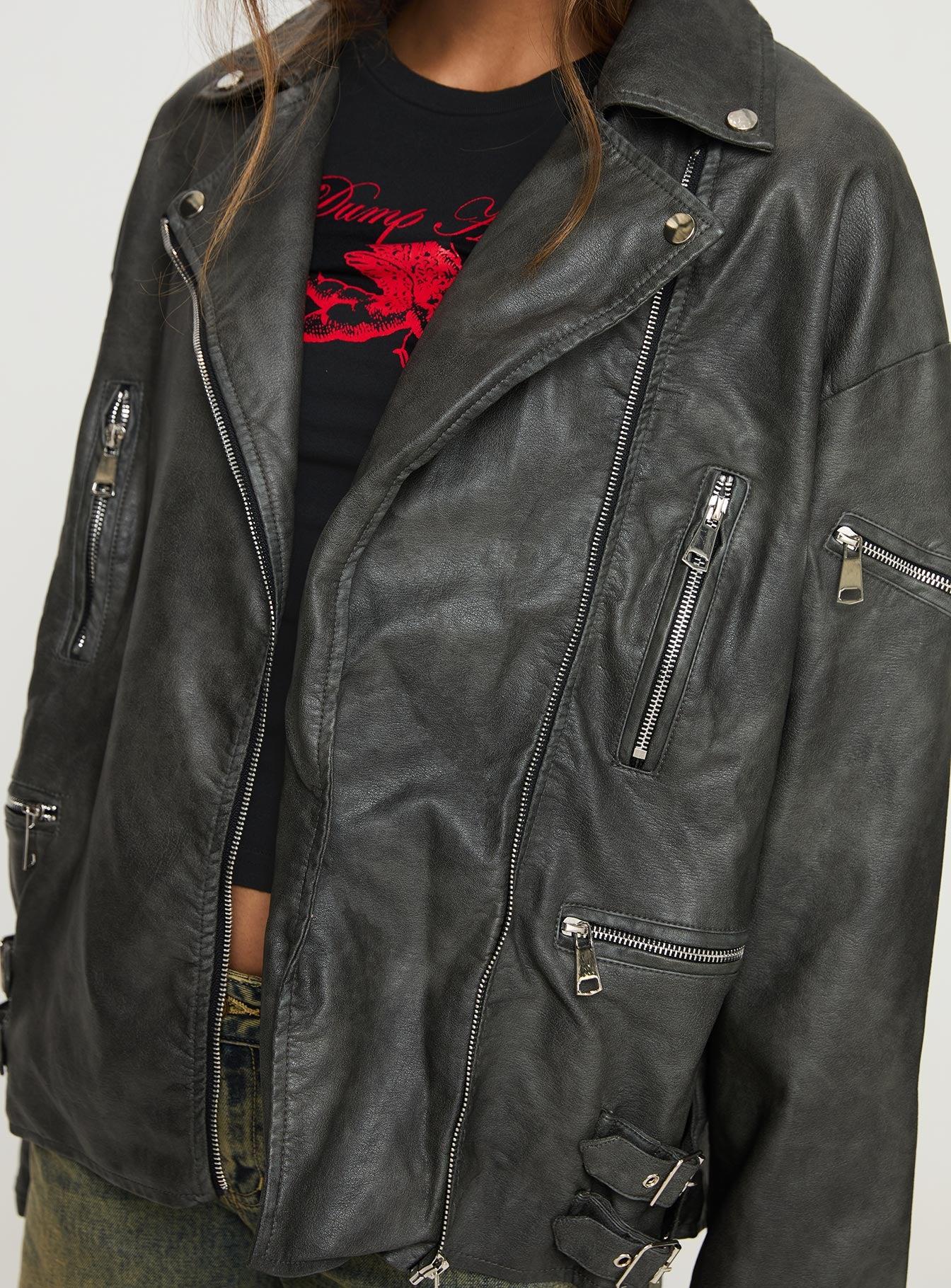 Magnets Faux Leather Jacket Washed Charcoal Product Image