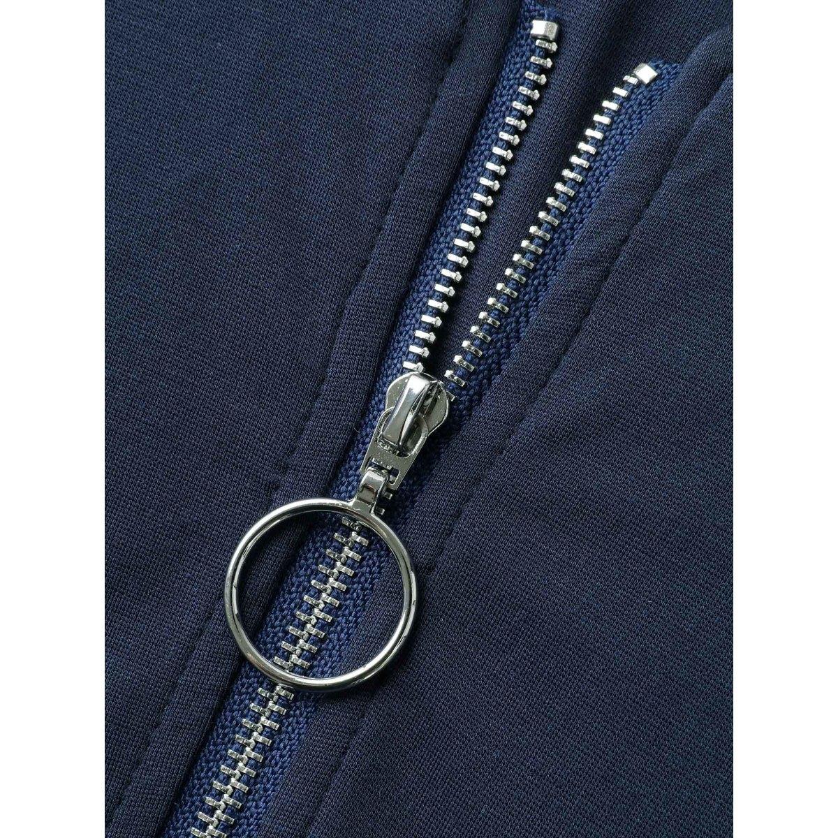 Plus Size Navy Zipper Front Pockets Collar Jumpsuit Women Cap Sleeve V-neck Everyday-Casual Loose Jumpsuits BloomChic 30/6X Product Image