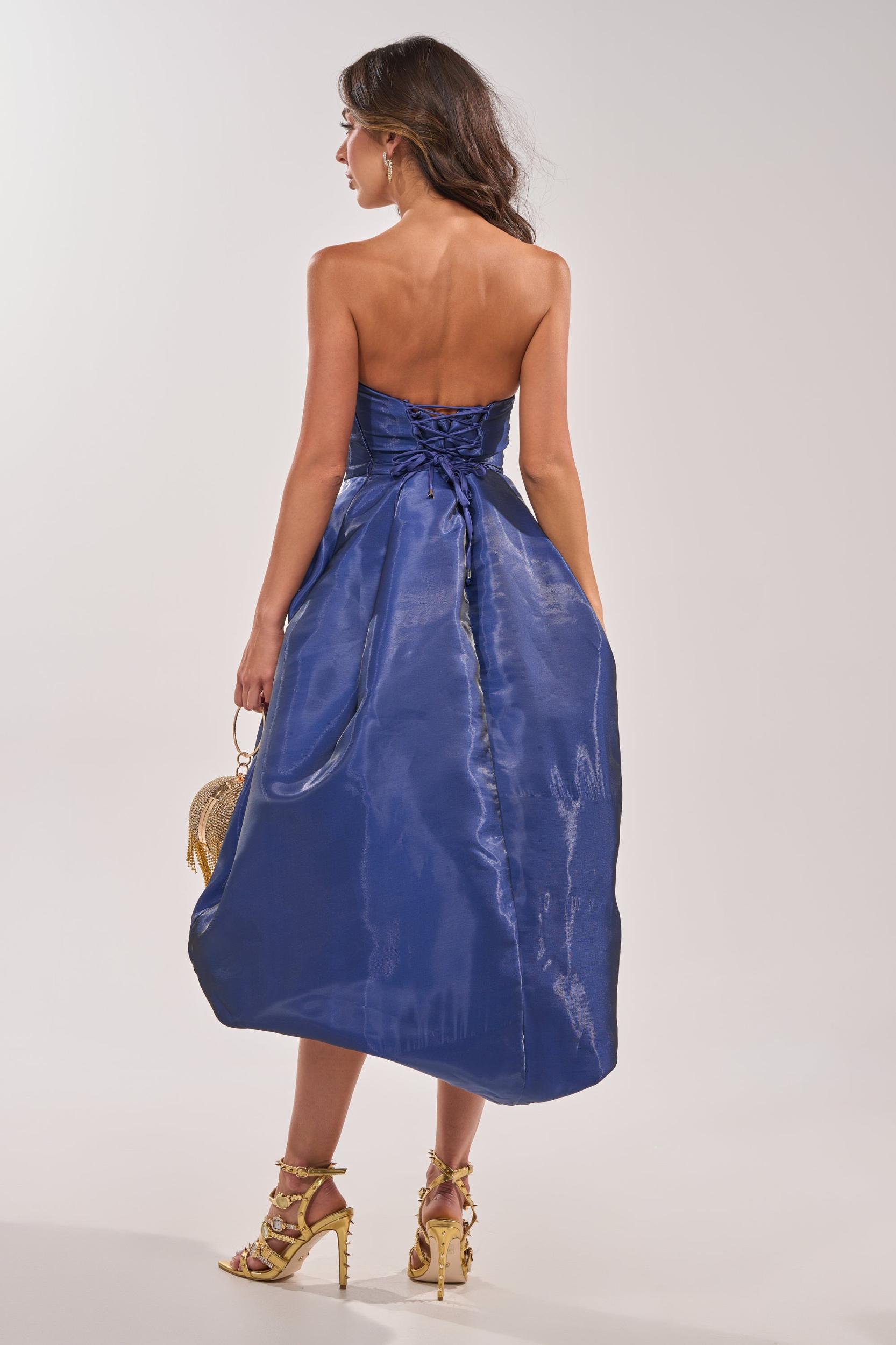 HEAD OVER HEELS HIGH-LOW DRESS IN BLUE Product Image