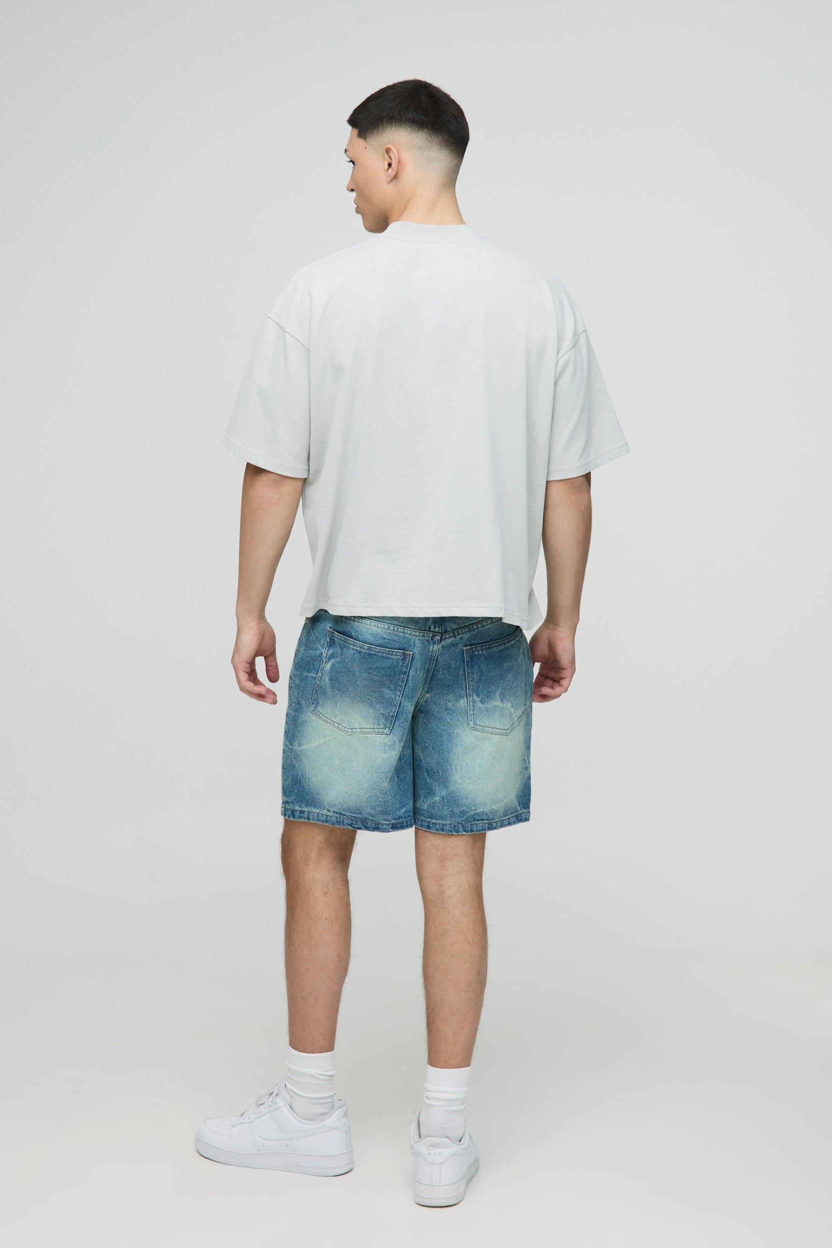 Relaxed Fit Ripped Crinkle Antique Wash Denim Shorts | boohooMAN USA Product Image