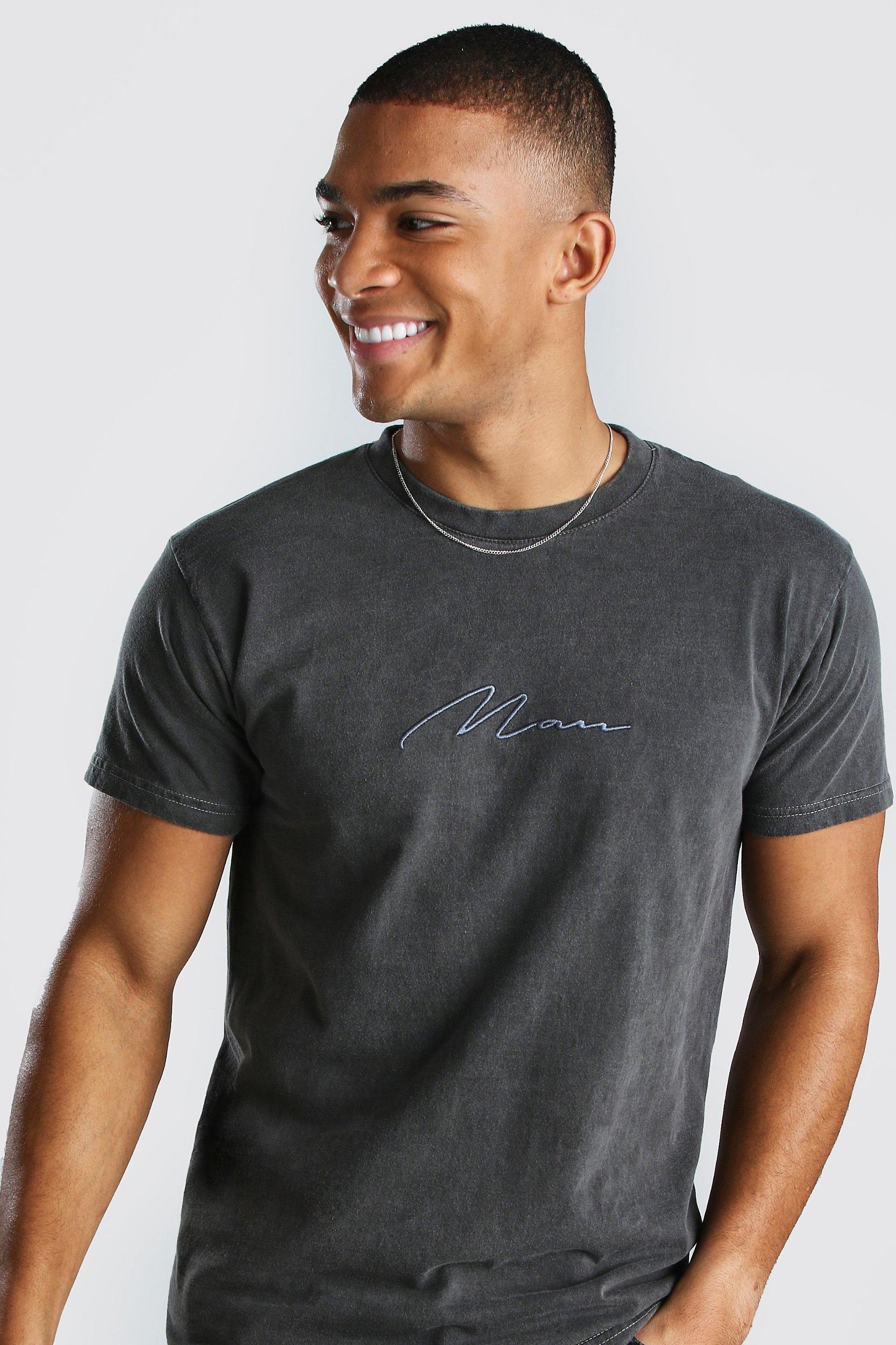 Regular Fit MAN Signature Washed T-Shirt | boohooMAN USA Product Image