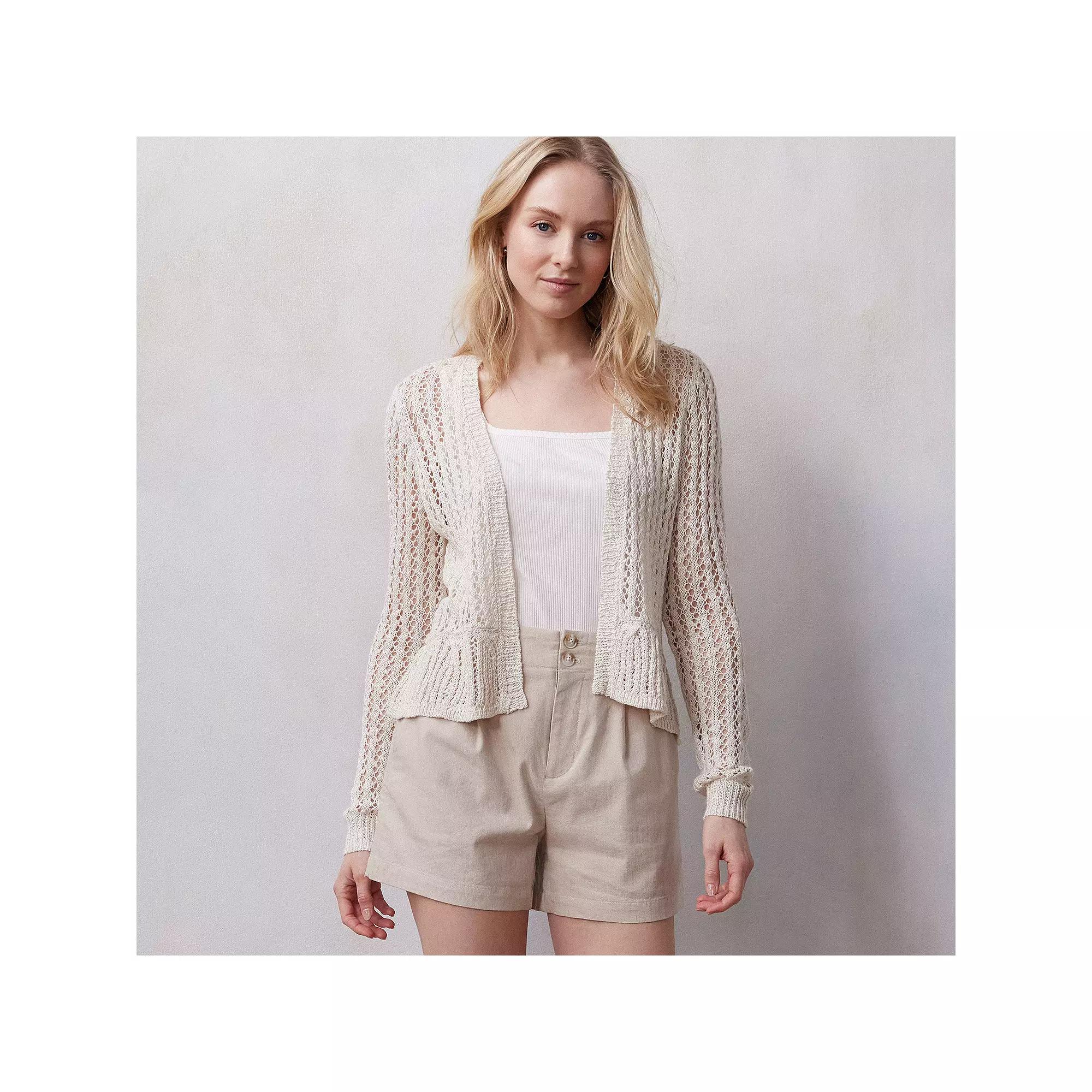 Petite LC Lauren Conrad Petite Ruffle Hem Cardigan, Women's, Size: XL Petite, Fusilli Product Image