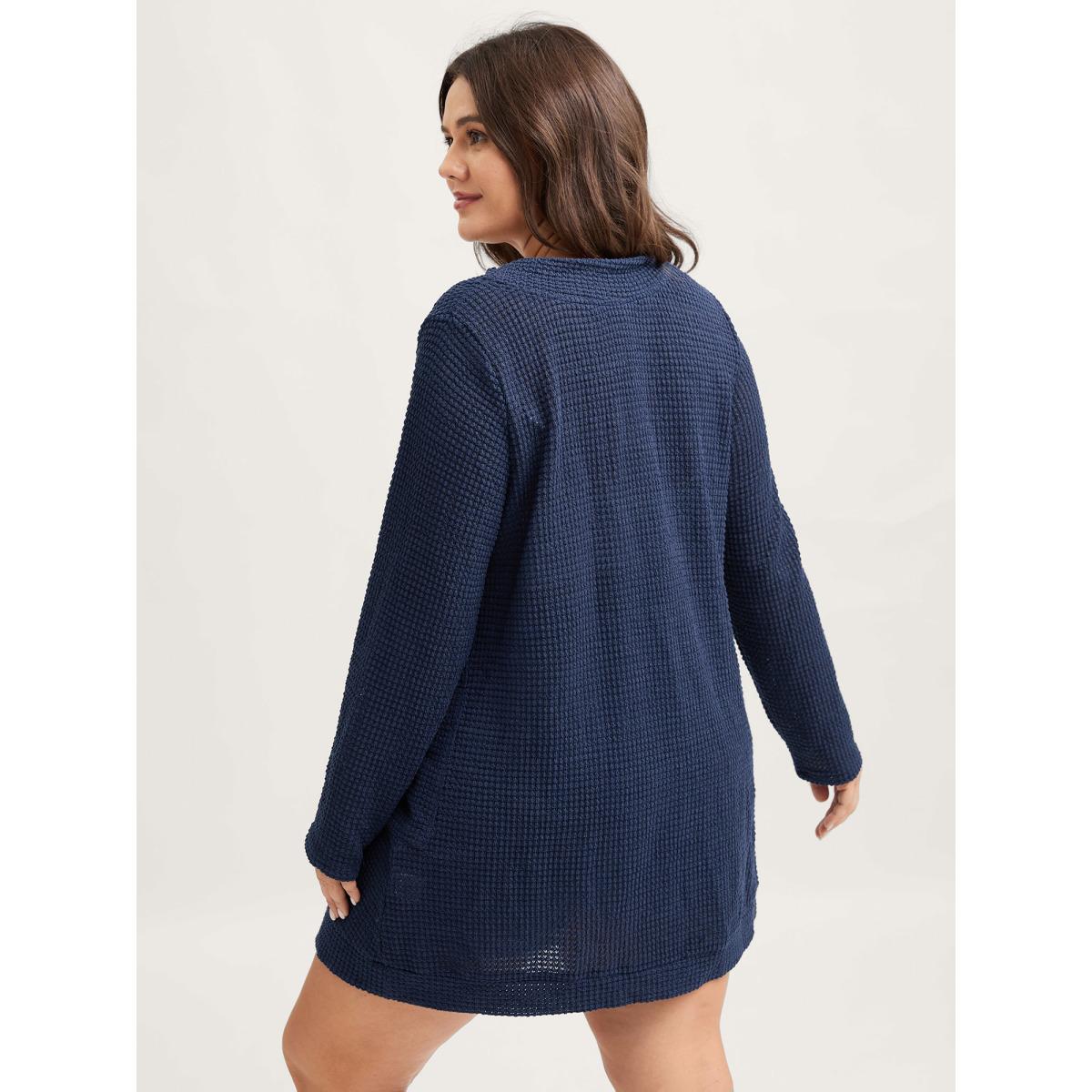 Plus Size Waffle Textured Arc Hem Jacket Women Indigo Texture Patch pocket Casual Jackets BloomChic 22-24/3X Product Image