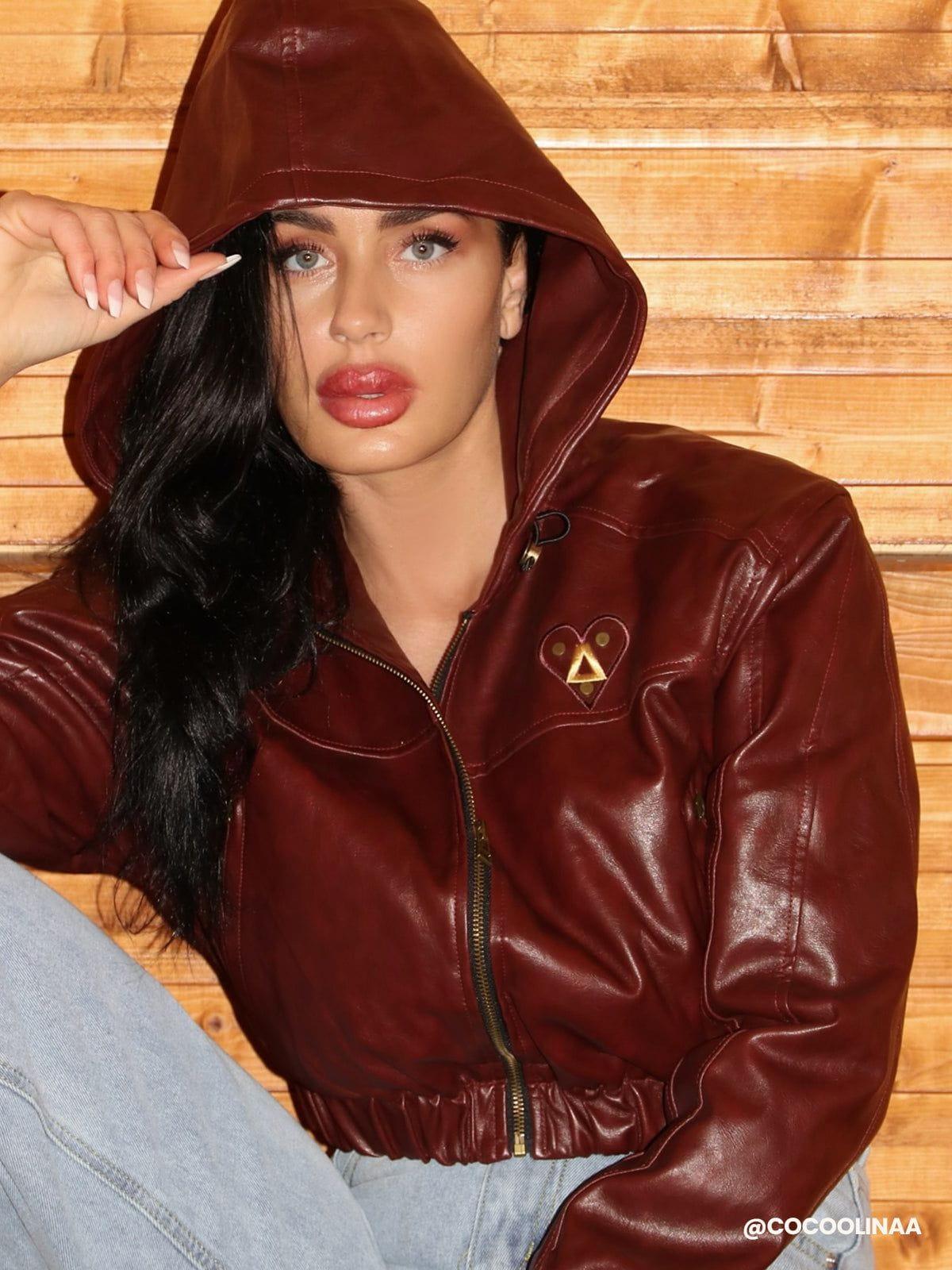 Aelfric Eden Cropped Faux Leather Hooded Jacket Female Product Image