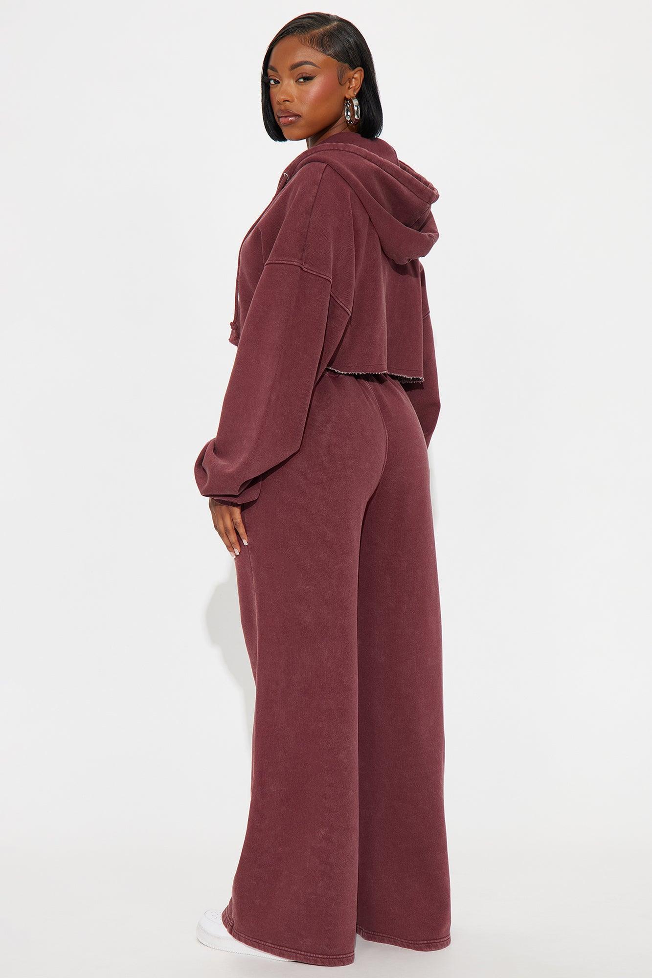 On The Go Fleece Pant Set - Burgundy Female Product Image