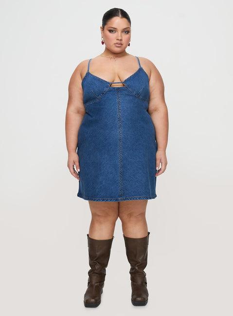 Arwen Denim Mini Dress Blue Curve Product Image