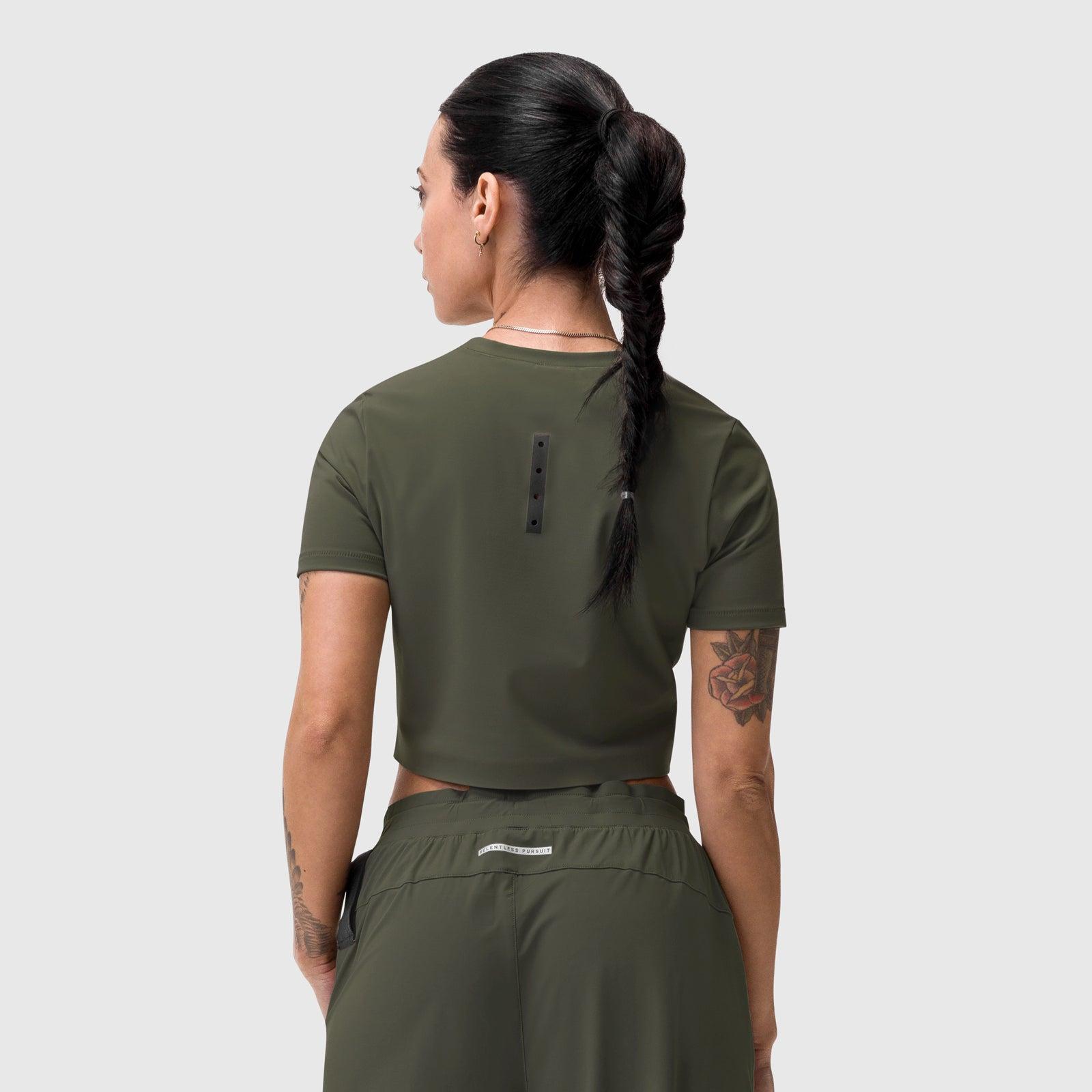 W019. Lycra® Cropped Tee - Olive Product Image