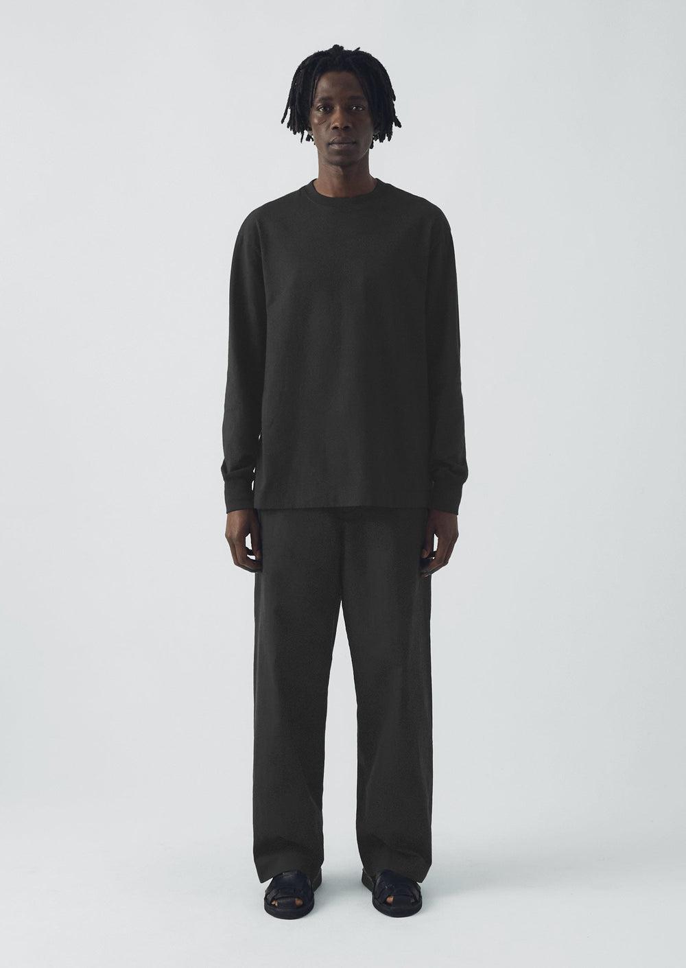 Cotton Wool Herringbone Wide Leg Pants | Black Product Image