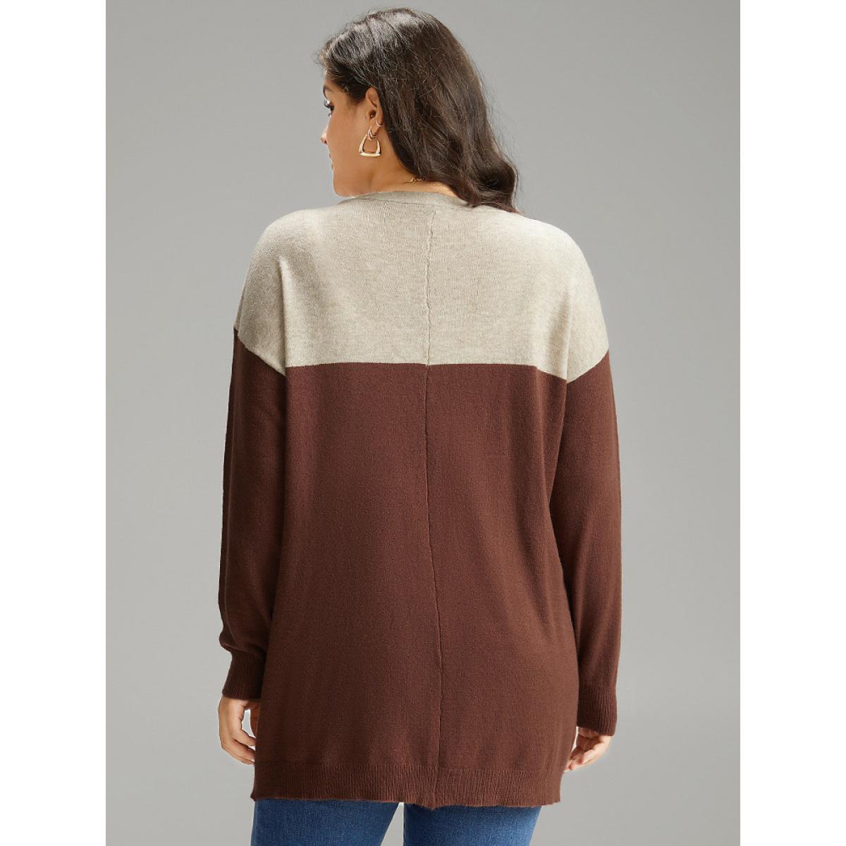 Plus Size Supersoft Essentials Anti-Pilling Contrast Button Up Pullover Brown Women Casual Loose Long Sleeve Dailywear Cardigans BloomChic 18-20/2X Product Image