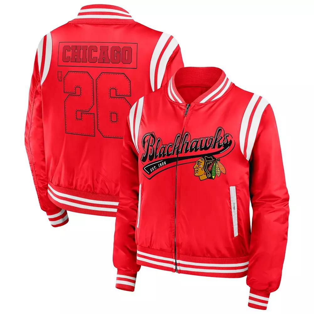 Women's WEAR by Erin Andrews Red Chicago Blackhawks Baller Full-Zip Bomber Jacket,  Product Image