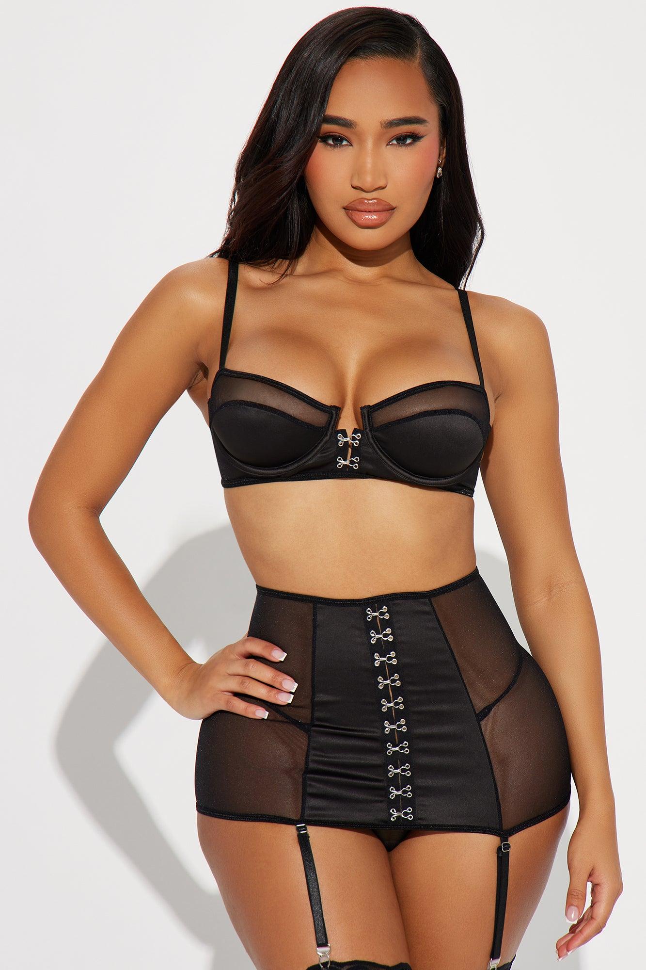 Hooked On Desire Mesh Garter 3 Piece Set - Black Product Image