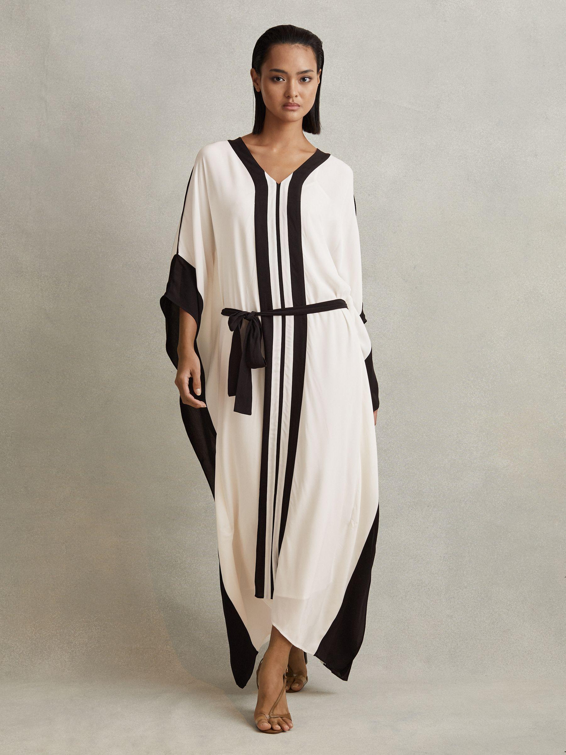 Colourblock Draped Maxi Dress in Cream/Black Product Image
