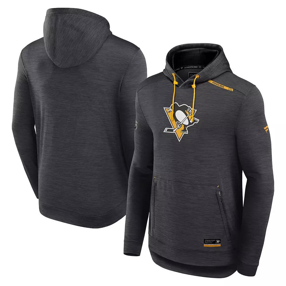 Mens Fanatics Heather Charcoal Pittsburgh Penguins Authentic Pro Tech Pullover Hoodie Product Image