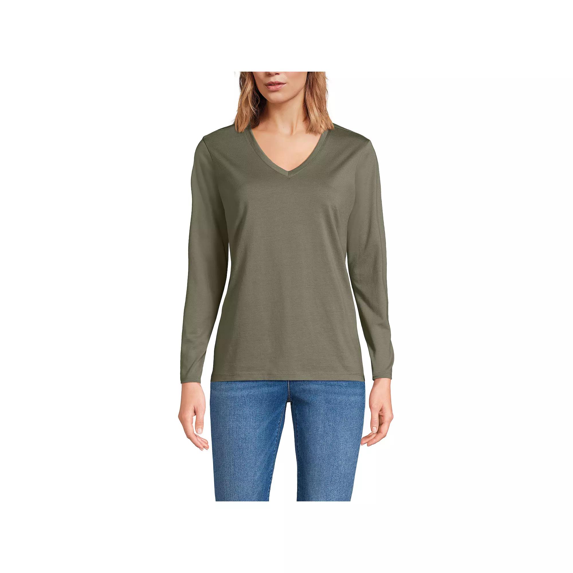 Women's Lands' End Relaxed-Fit Supima Long Sleeve Cotton V-Neck Tee,  Product Image