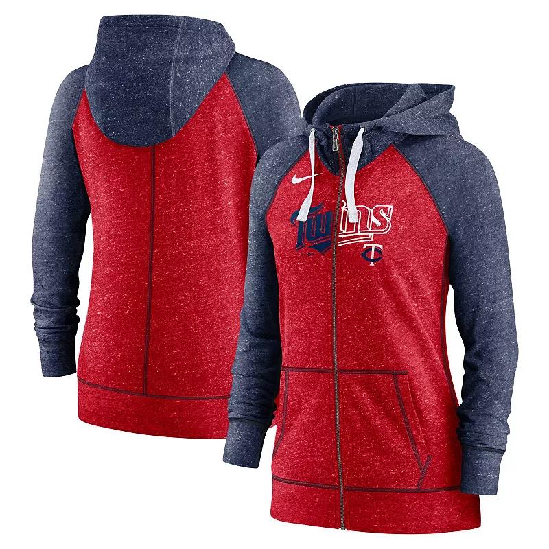 Women's Nike Red/Navy Washington Nationals Split Wordmark Gym Vintage Raglan Full-Zip Hoodie, Size: Small Product Image