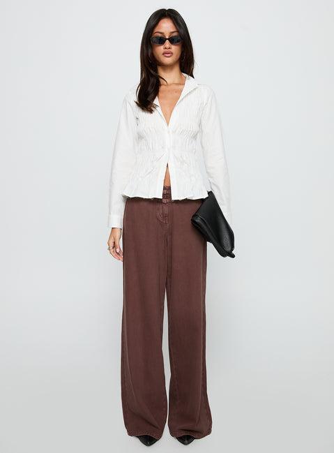 Cultivate Shirred Long Sleeve Top White Product Image