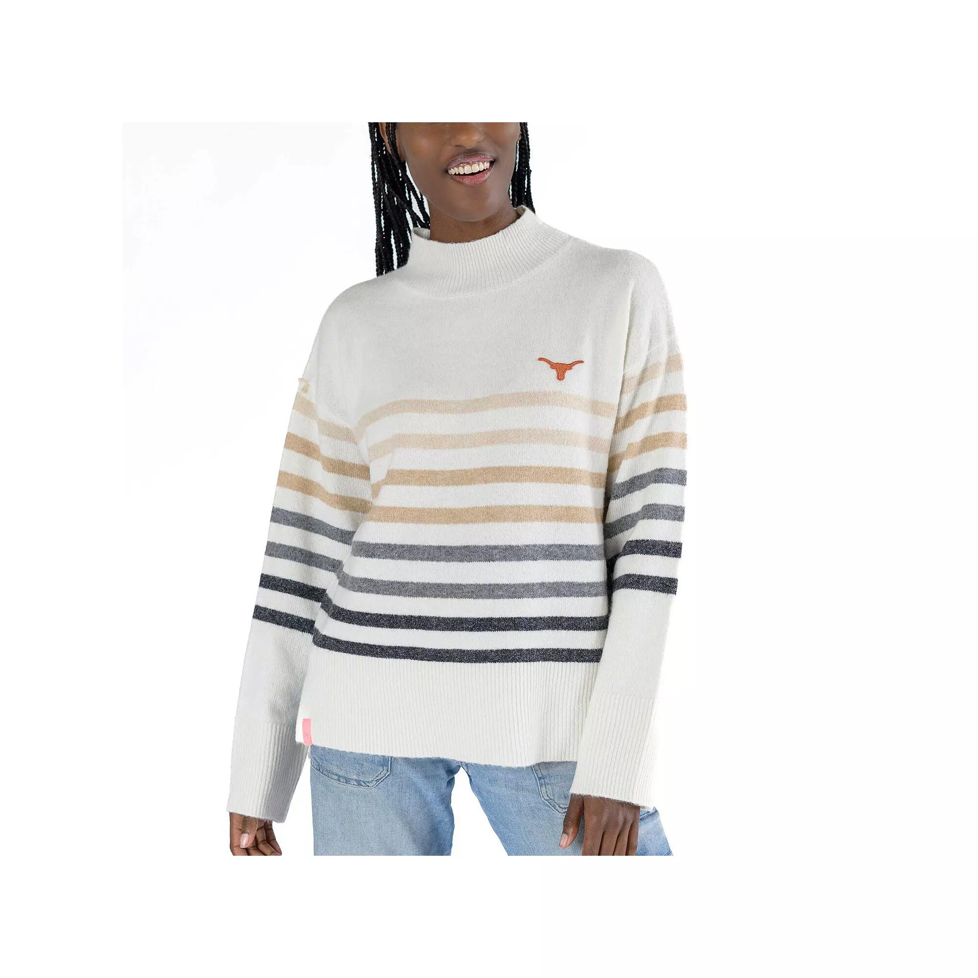 Women's Lusso  White Texas Longhorns Simone Striple Mock Neck Oversized Pullover Sweatshirt, Size: XL Product Image