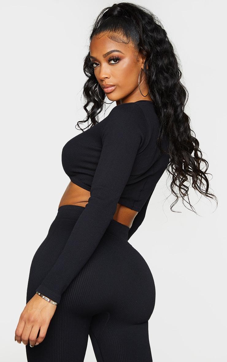 Shape Black Snatched Ribbed Twist Detail Crop Top Product Image