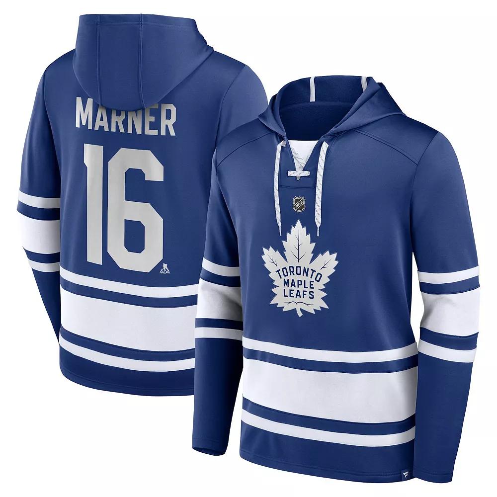 Men's Fanatics Branded Mitch Marner Blue Toronto Maple Leafs Name & Number Lace-Up Pullover Hoodie,  Product Image