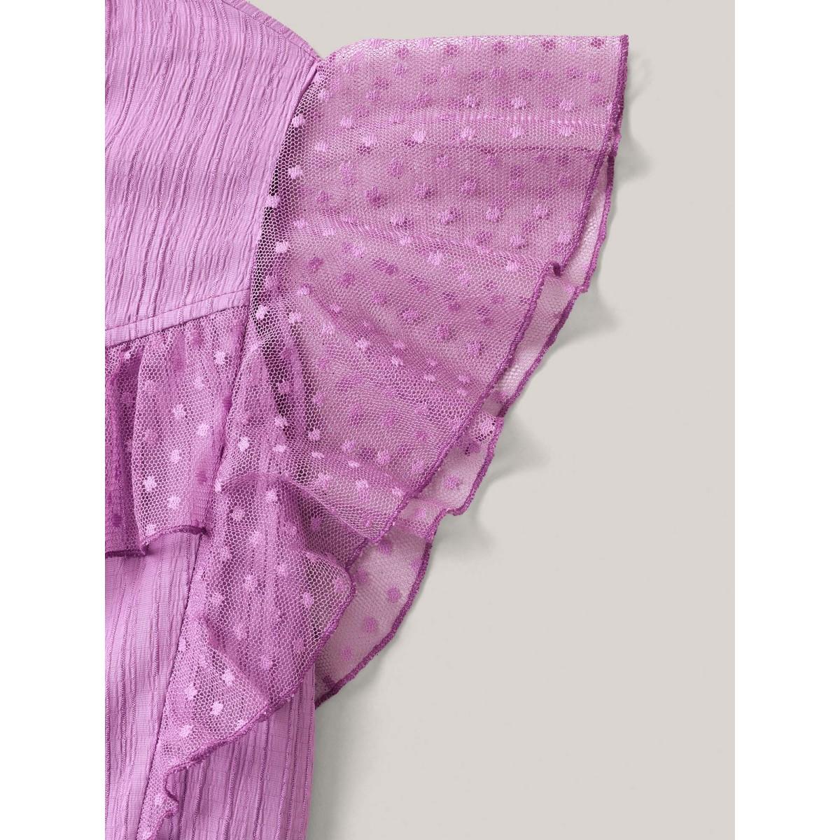 Plus Size Textured Ruffled Detail Pockets Midi Dress RedViolet Women Round Neck Cap Sleeve Curvy BloomChic 30/6X Product Image