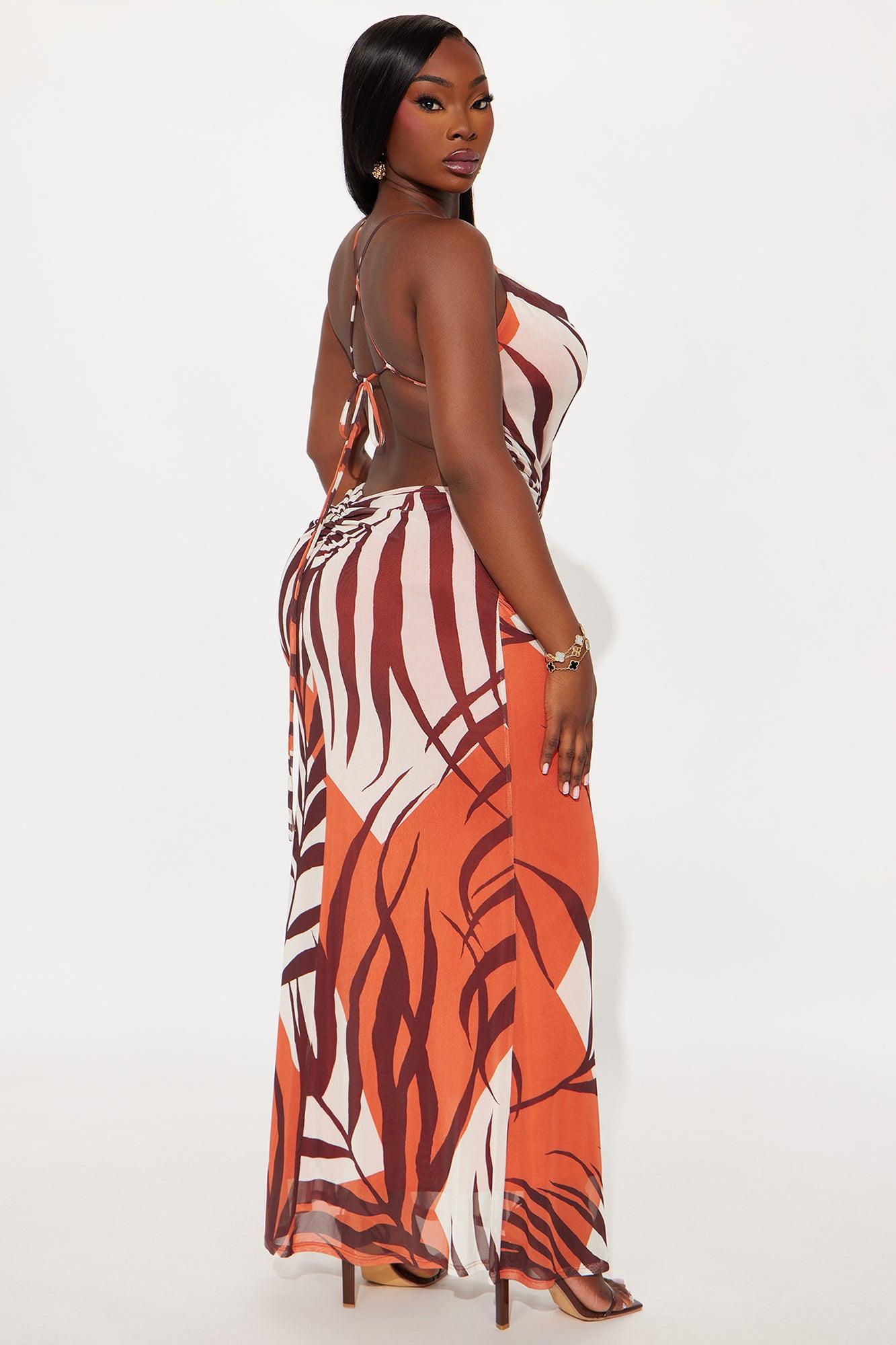 Tropical Nights Backless Maxi Dress - Orange/combo Female Product Image