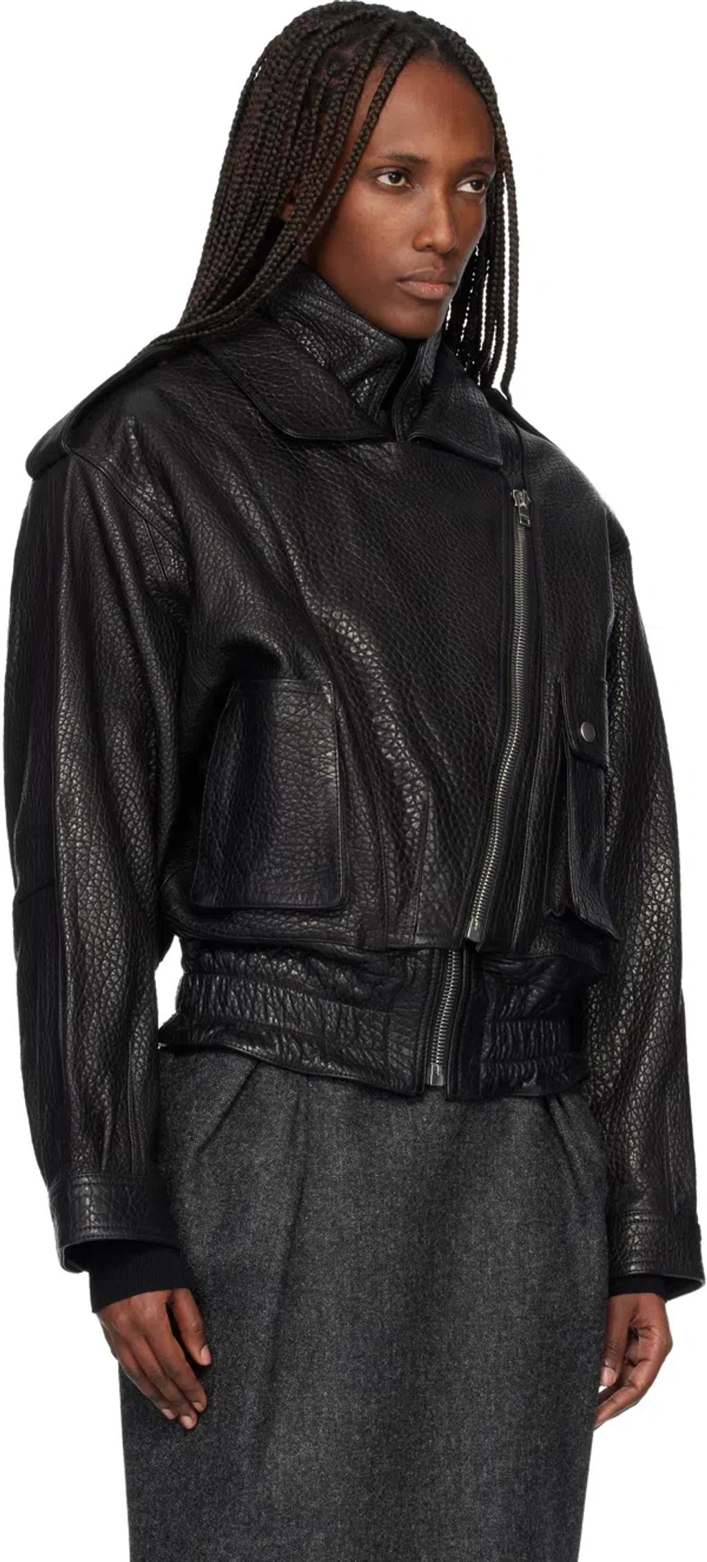 ISABEL MARANT Aneli Double-collar Leather Bomber Jacket In Black Product Image