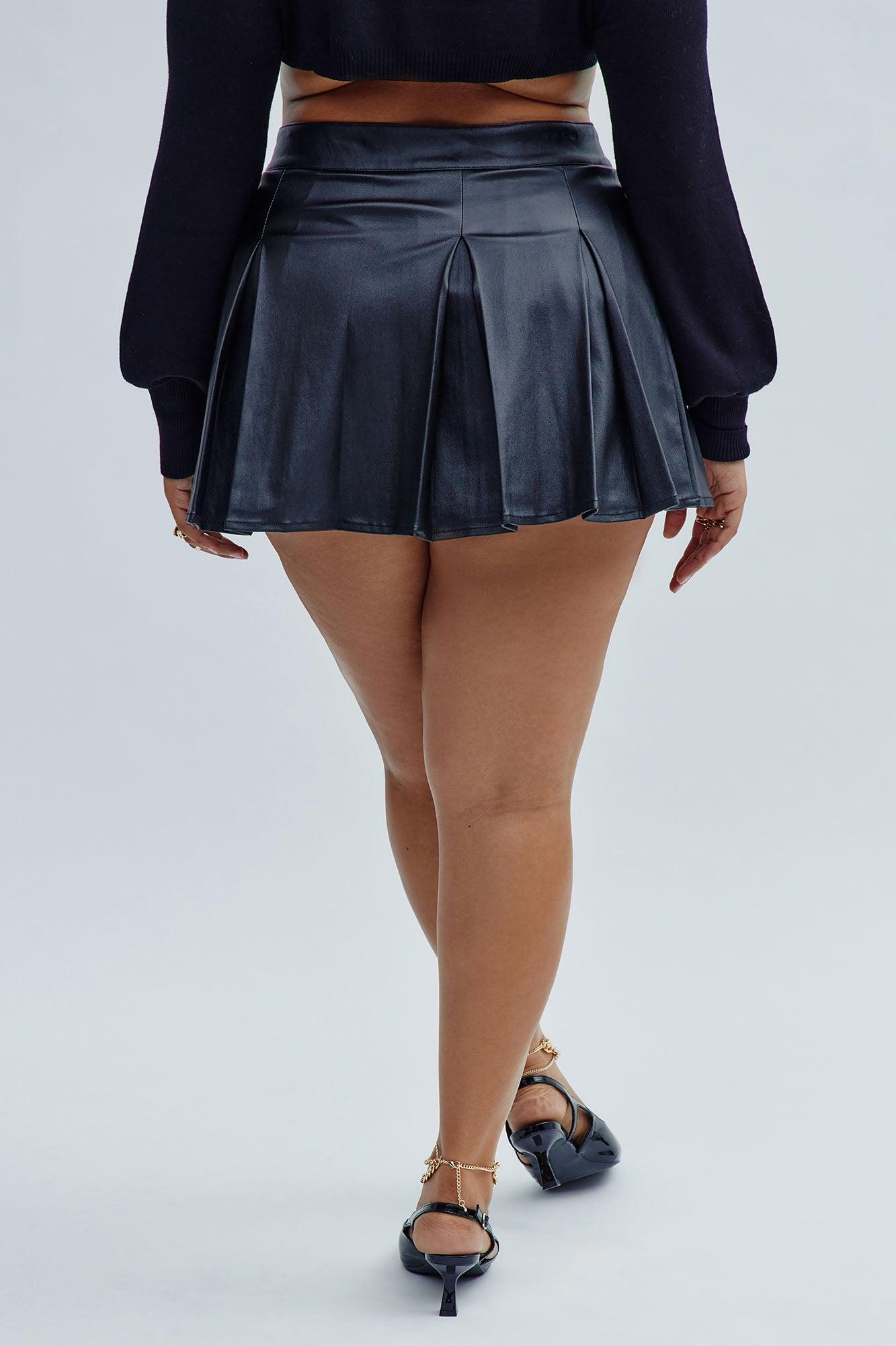 Hey There Pleated Faux Leather Mini Skirt - Black Product Image