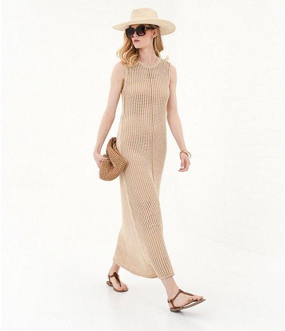 Le' AL.X Knit Crochet Crew Neck Sleeveless Shift Maxi Dress Product Image