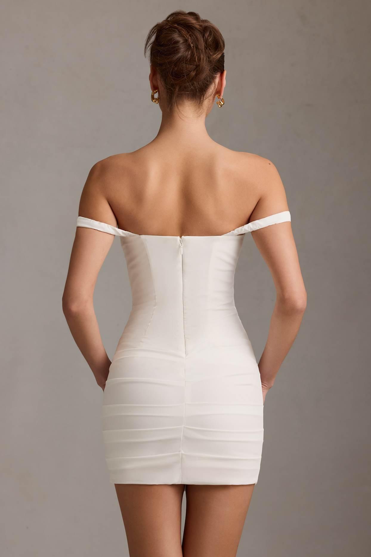 Off-Shoulder Corset Mini Dress in White Product Image