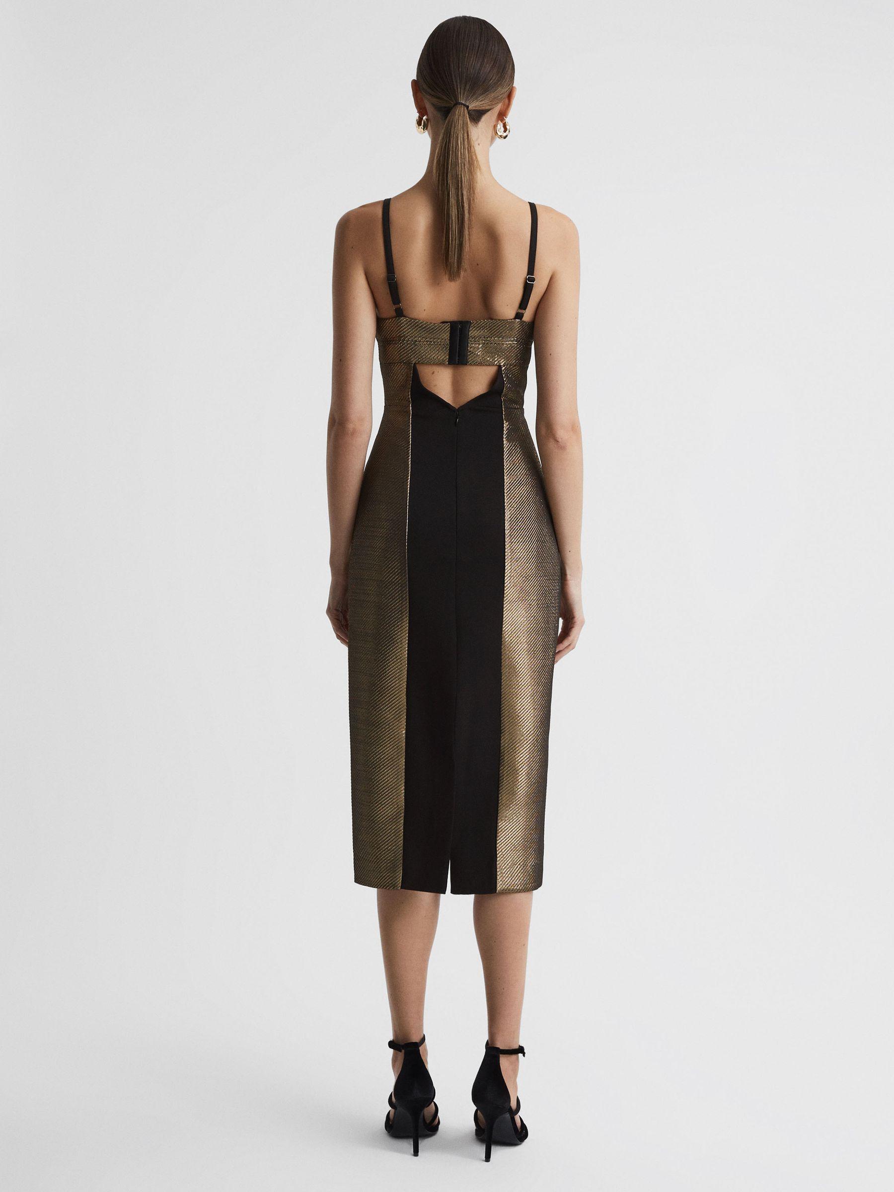 Metallic Bodycon Midi Dress in Gold Product Image