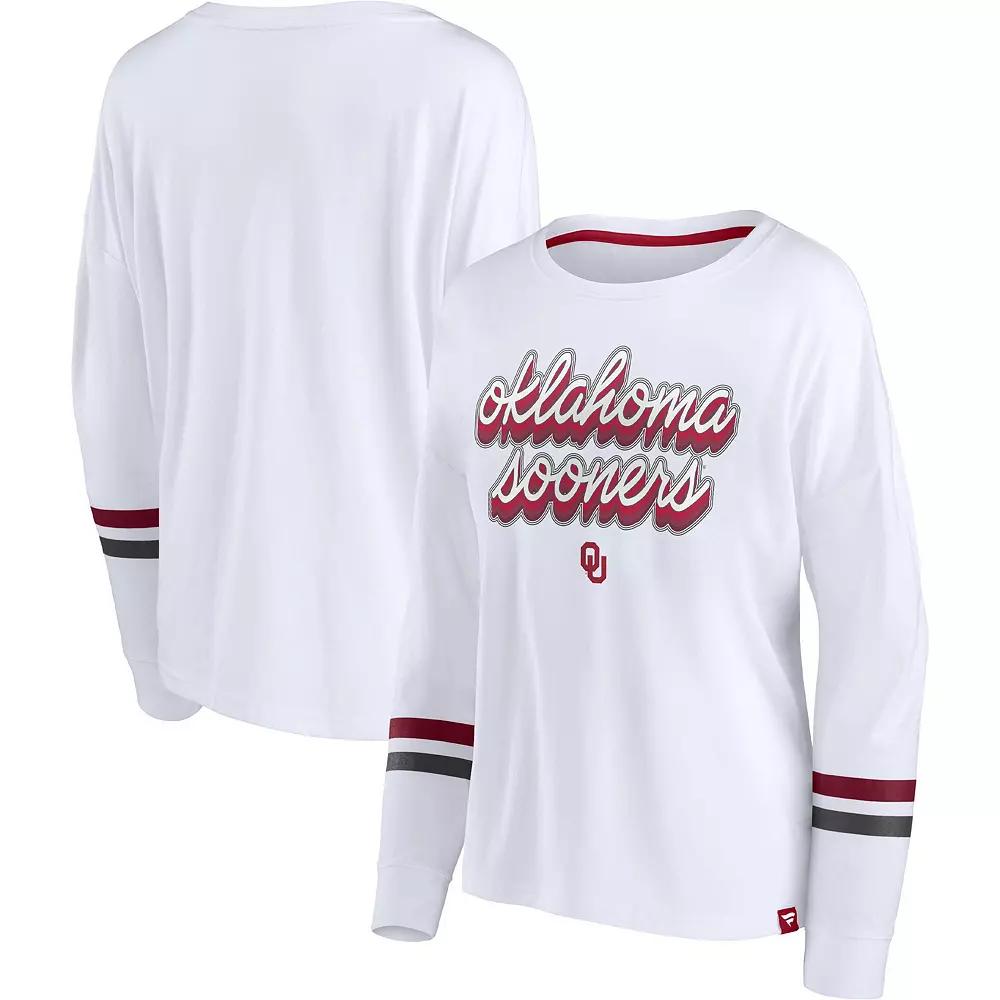 Women's Fanatics White Oklahoma Sooners Retro Power Striped Long Sleeve T-Shirt, Size: Medium Product Image
