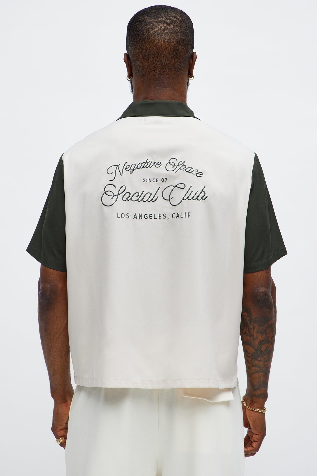 Regular Fit Social Club Bowling Shirt - Green/combo Male Product Image