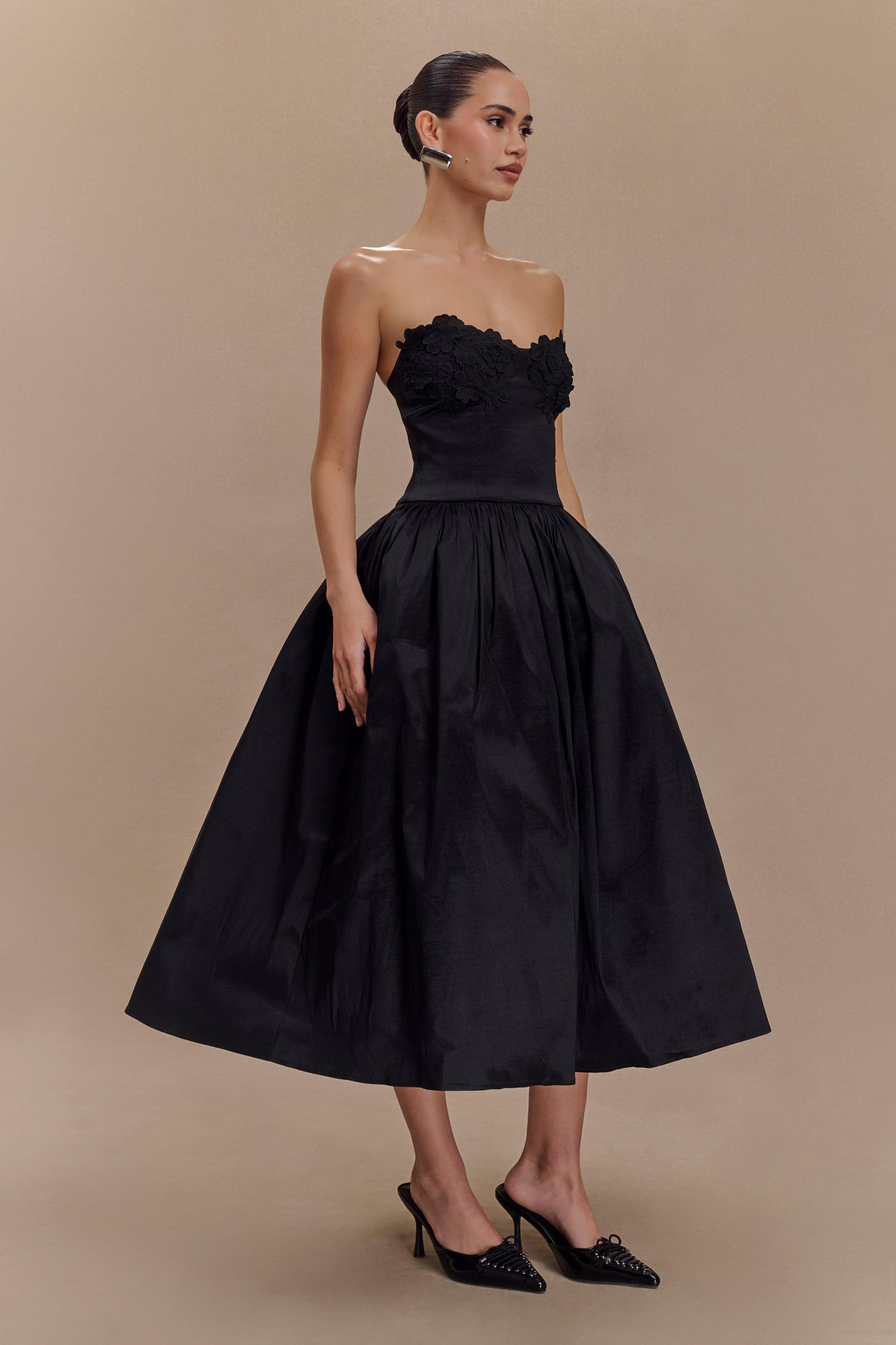 Elyssa Embroidered Midi Dress - Black Product Image