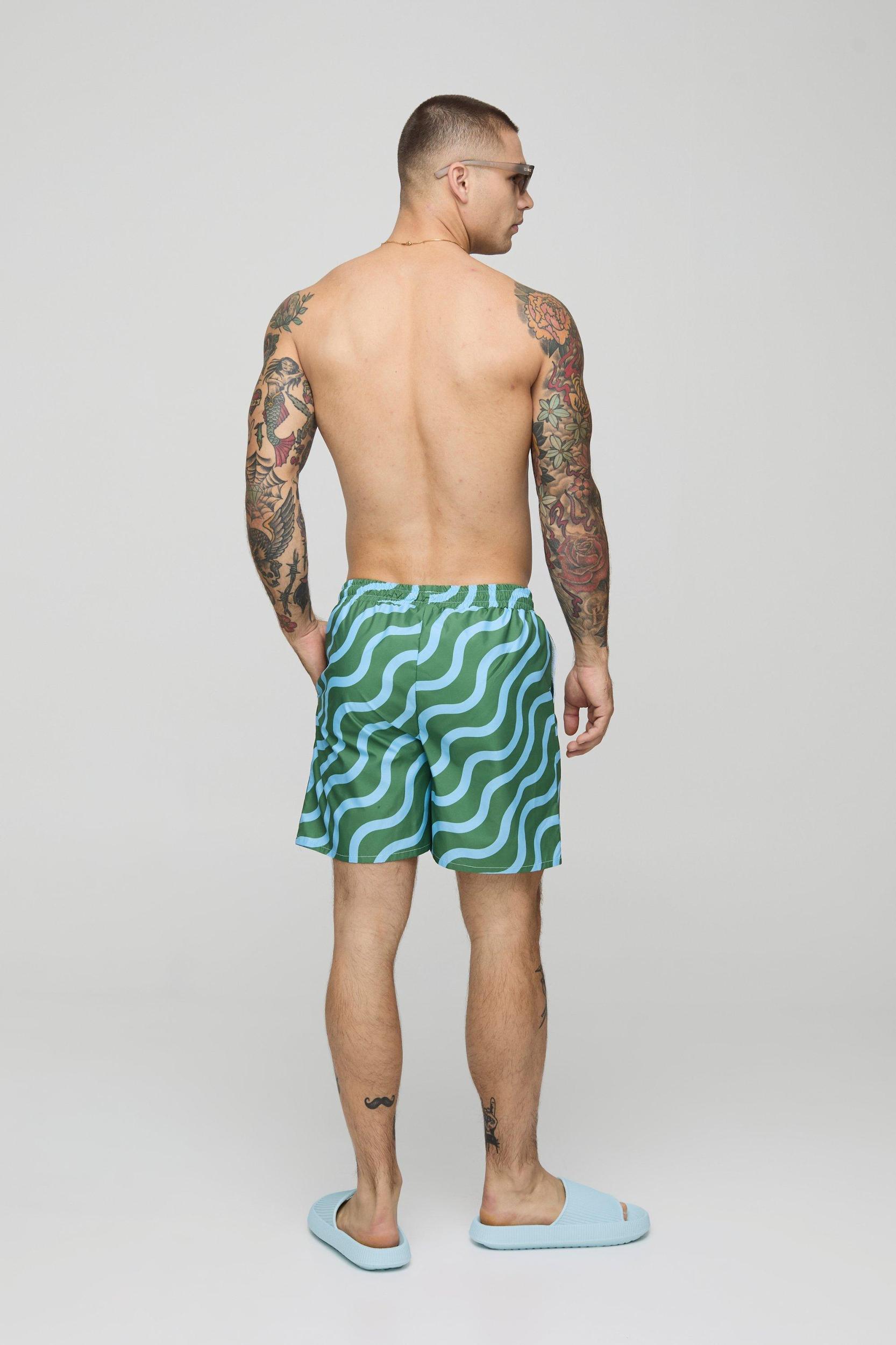 Abstract Print Mid Length Swim | boohooMAN USA Product Image