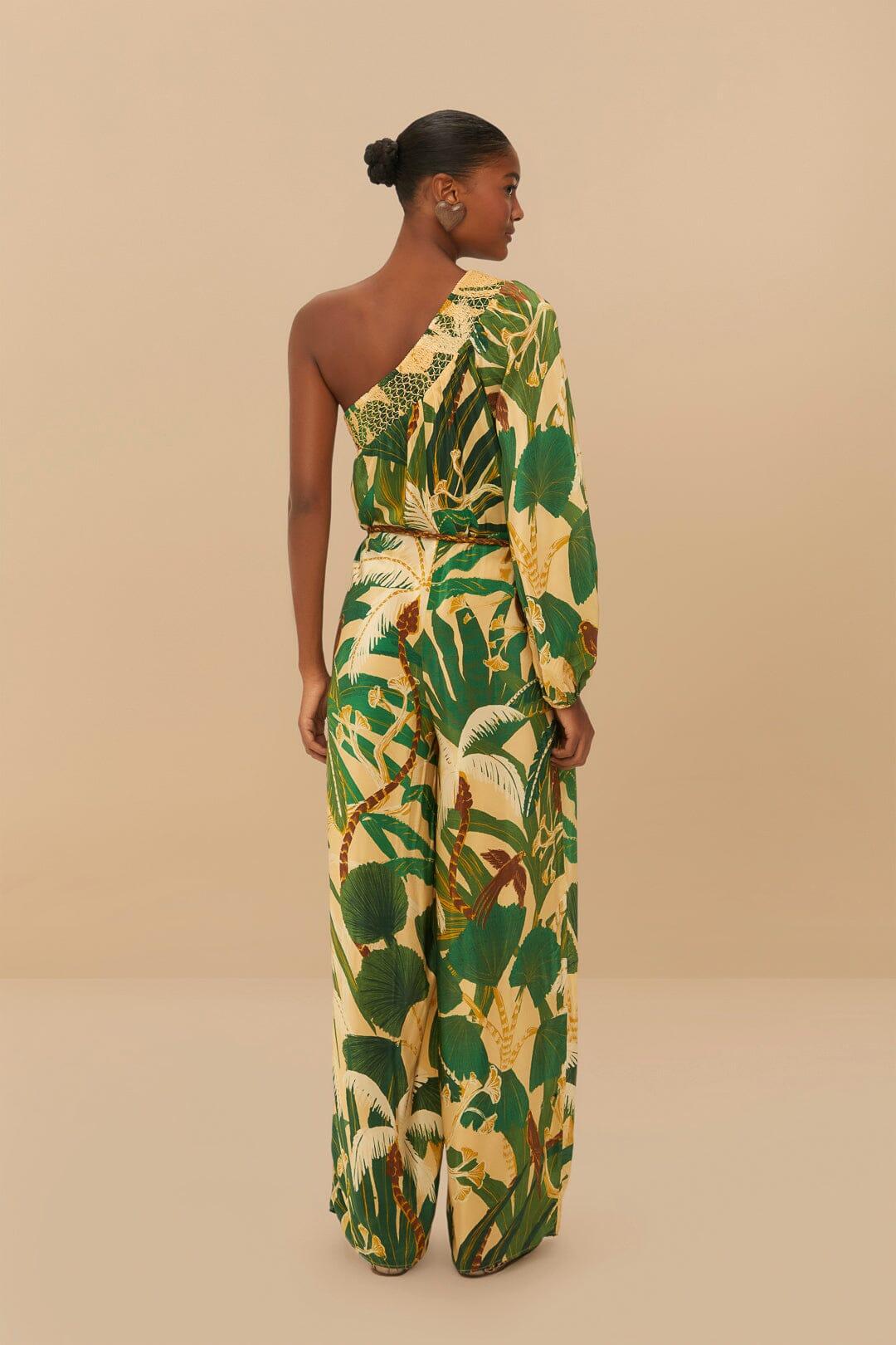 Beige Tropical Isla One-Shoulder Jumpsuit Product Image