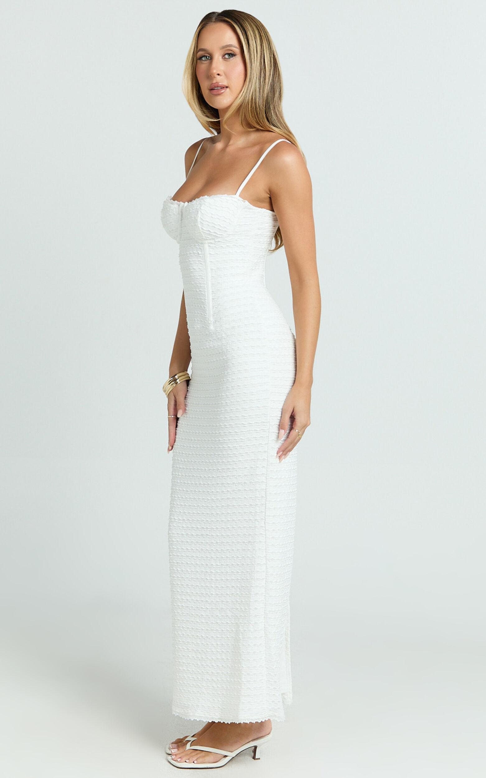 Marcelina Maxi Dress - Sweetheart Neck Bodycon Dress in Off White Product Image