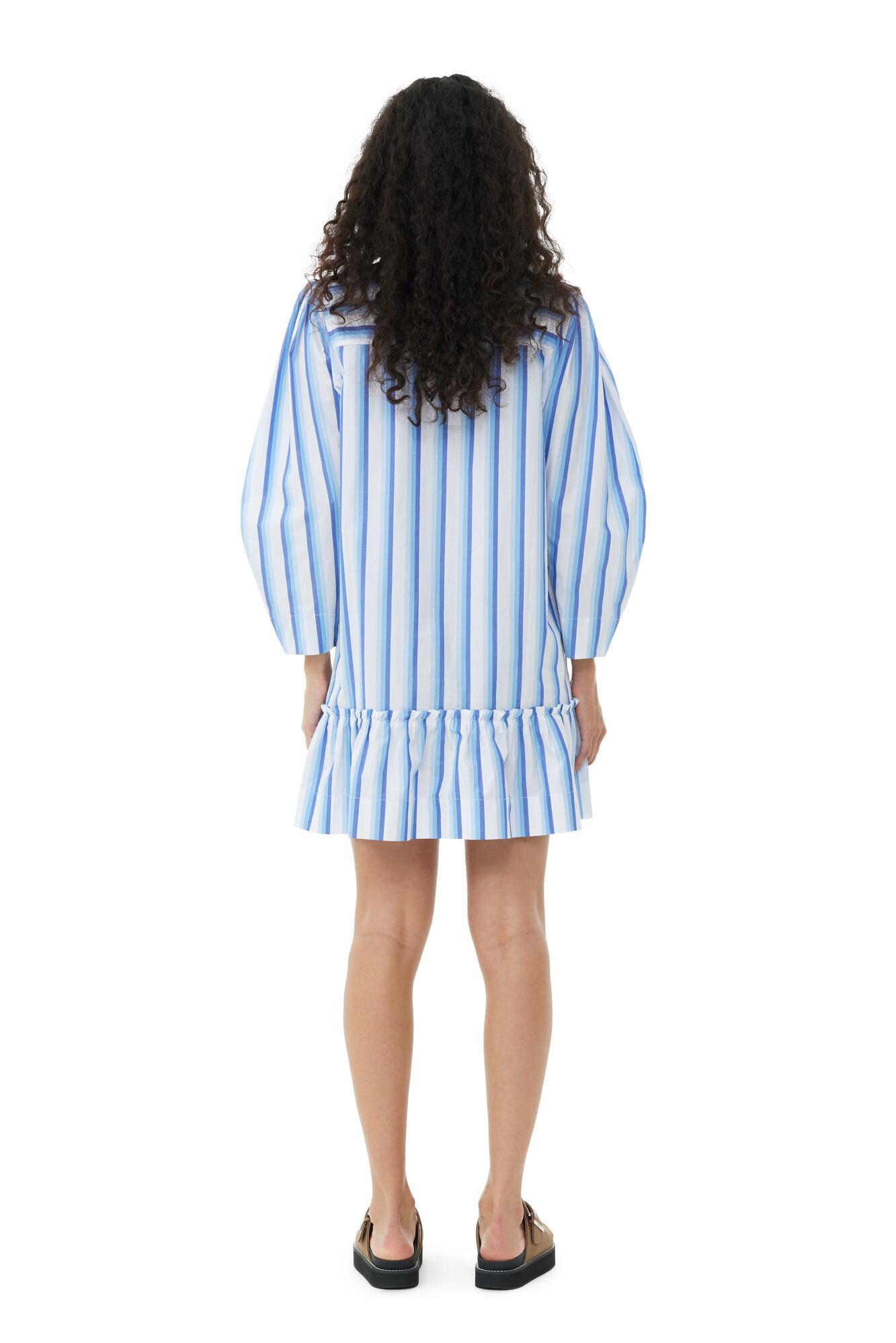 Blue Striped Cotton Mini Shirt Dress Product Image