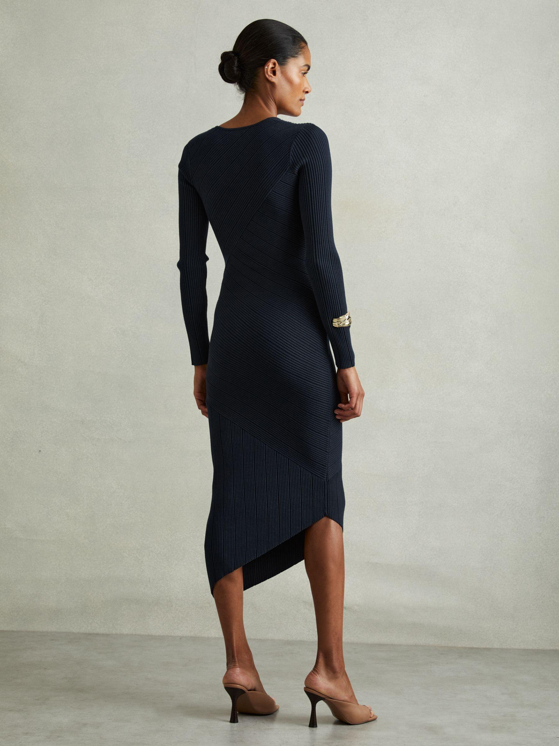 Knitted Colourblock Asymmetric Midi Dress in Teal Product Image