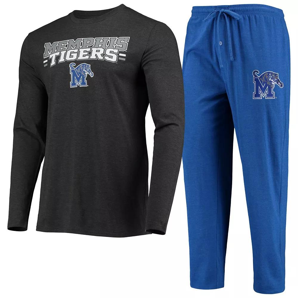 Men's Concepts Sport Royal/Heathered Charcoal Memphis Tigers Meter Long Sleeve T-Shirt & Pants Sleep Set, Size: Medium, Blue Product Image