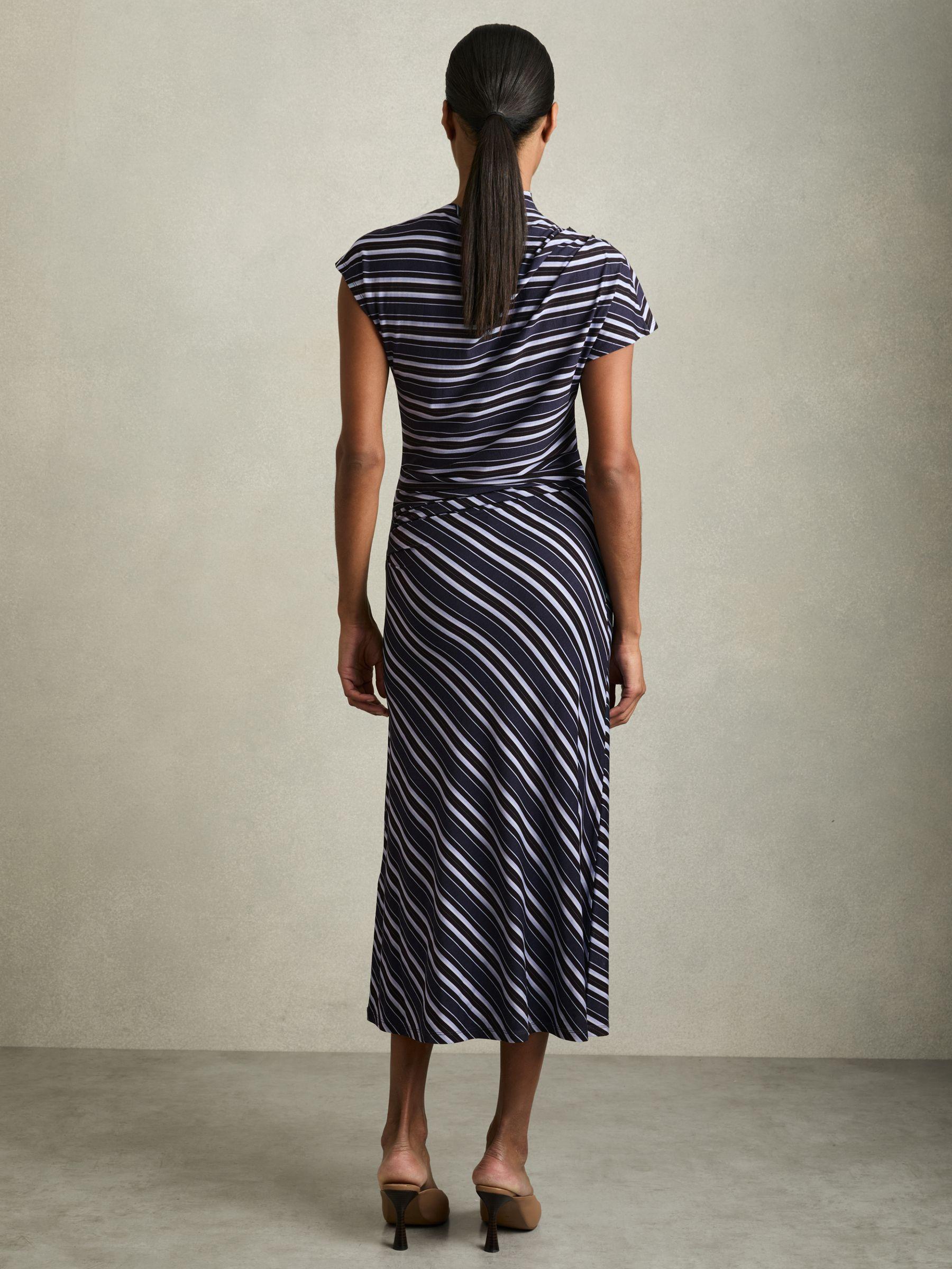 Petite Stripe-Print Draped Midi Dress in Blue Product Image