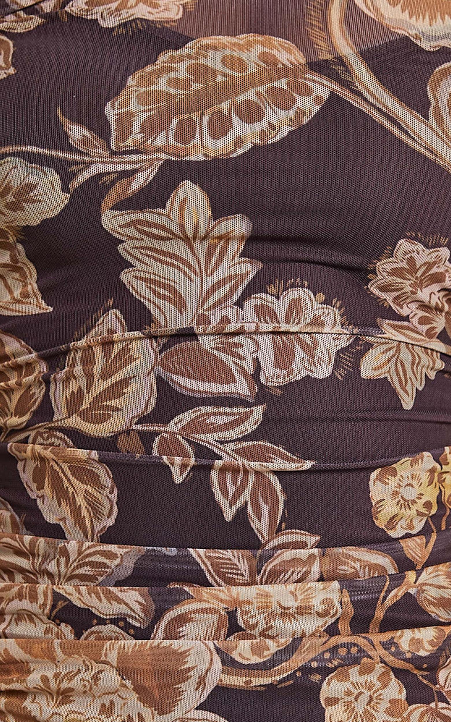 Livi Mini Dress - Long Sleeve Mesh Bodycon Dress in Amber Bloom Print Product Image