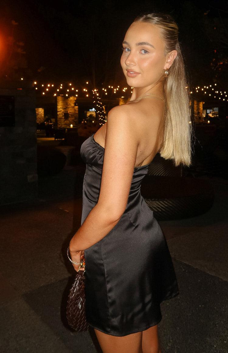 Faith Black Satin Strapless Mini Dress Girls Product Image