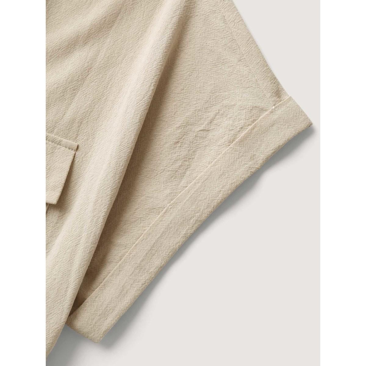 Plus Size Pure Cotton Button-Front Belted Midi Dress Apricot Women Office Belted Shirt collar Short sleeve Curvy BloomChic 14-16/1X Product Image