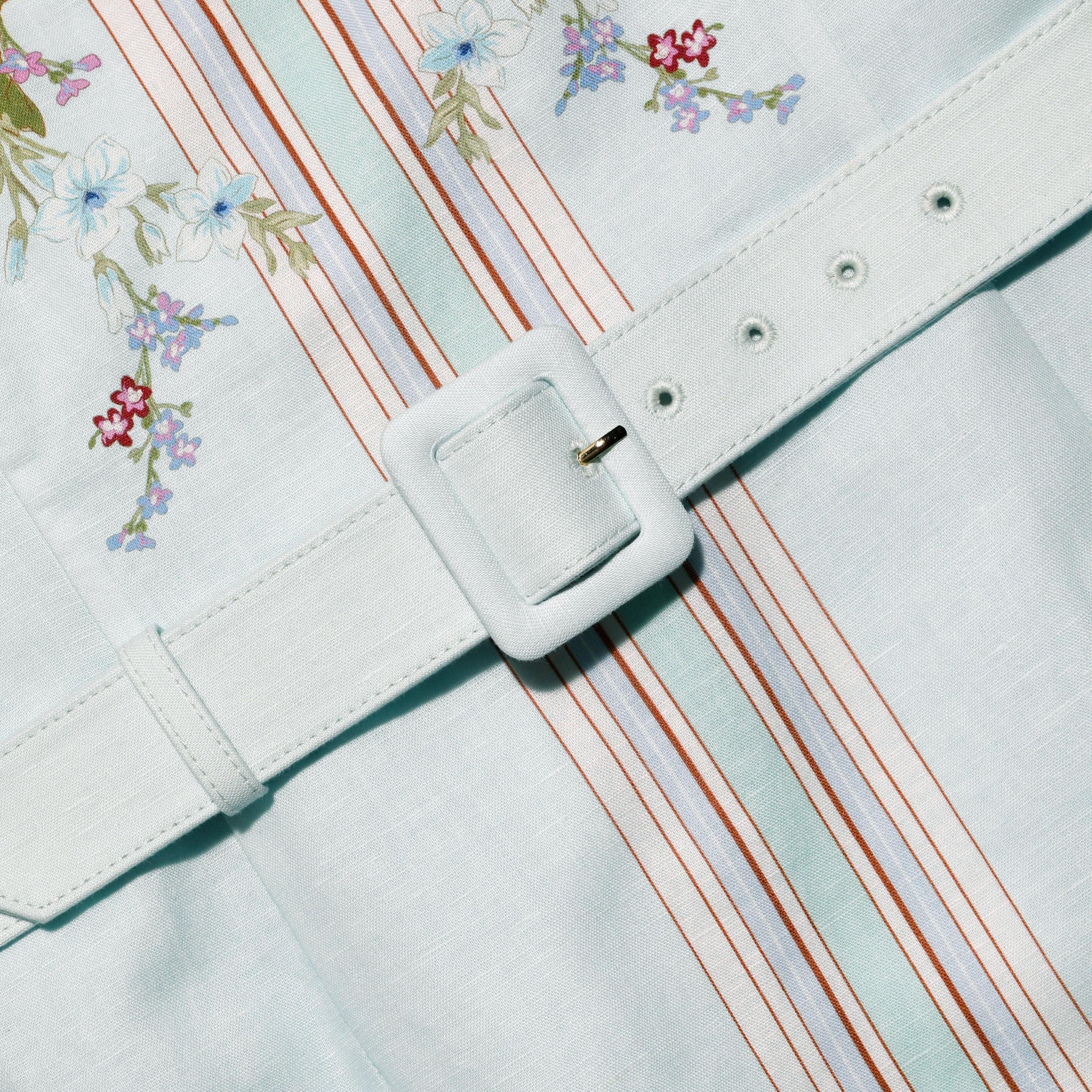 Mint Floral Linen Midi Dress Product Image