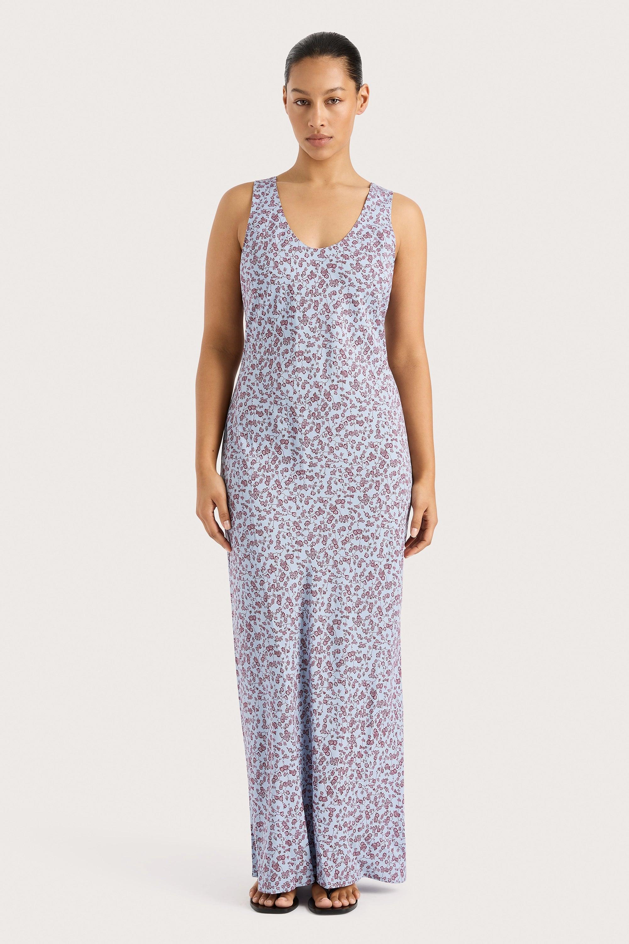 Olivia Maxi Dress Amaryllis Floral Blue - Final Sale Product Image